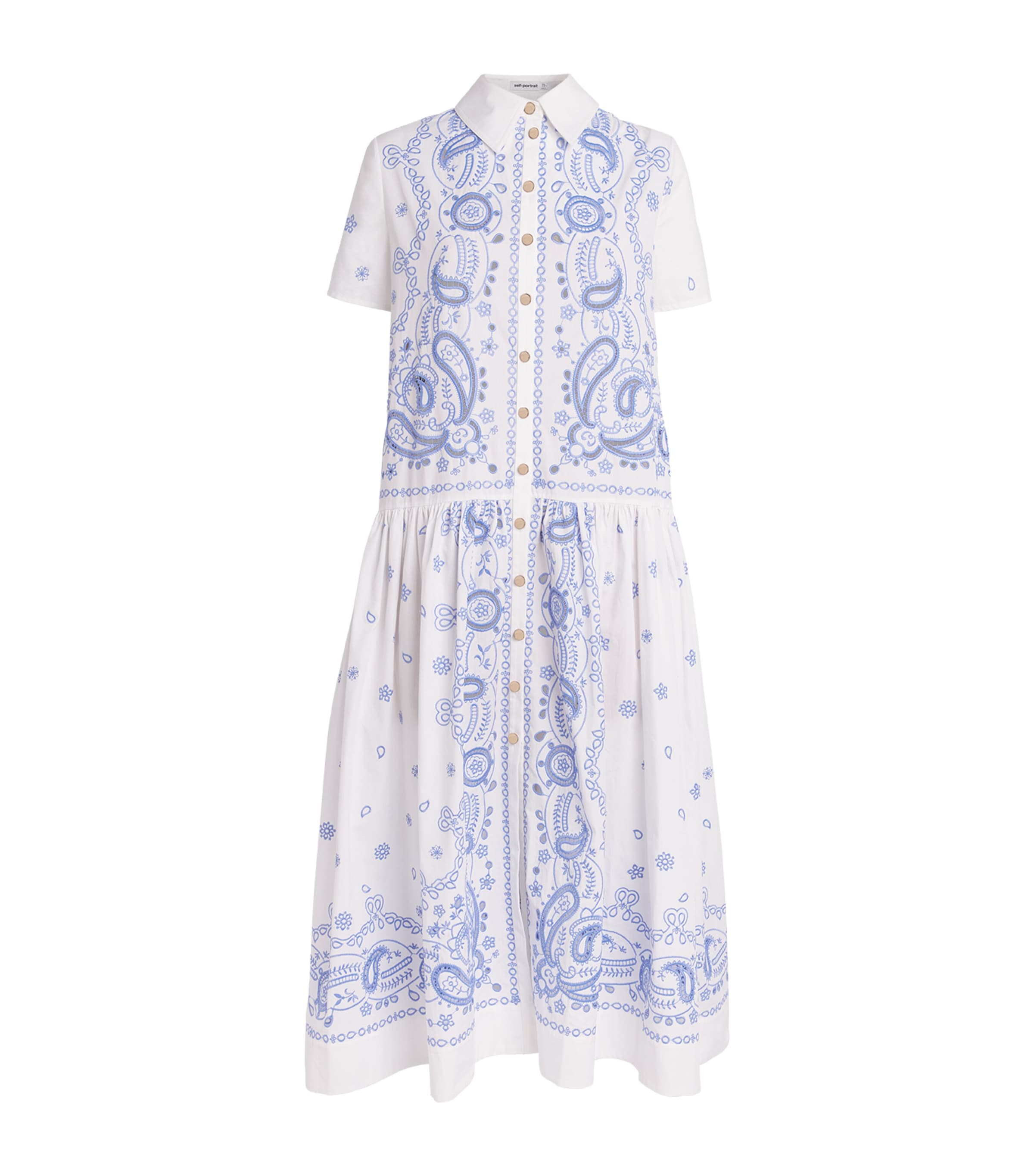 Self-Portrait Womens Cotton Embroidered Midi Dress White Image 1