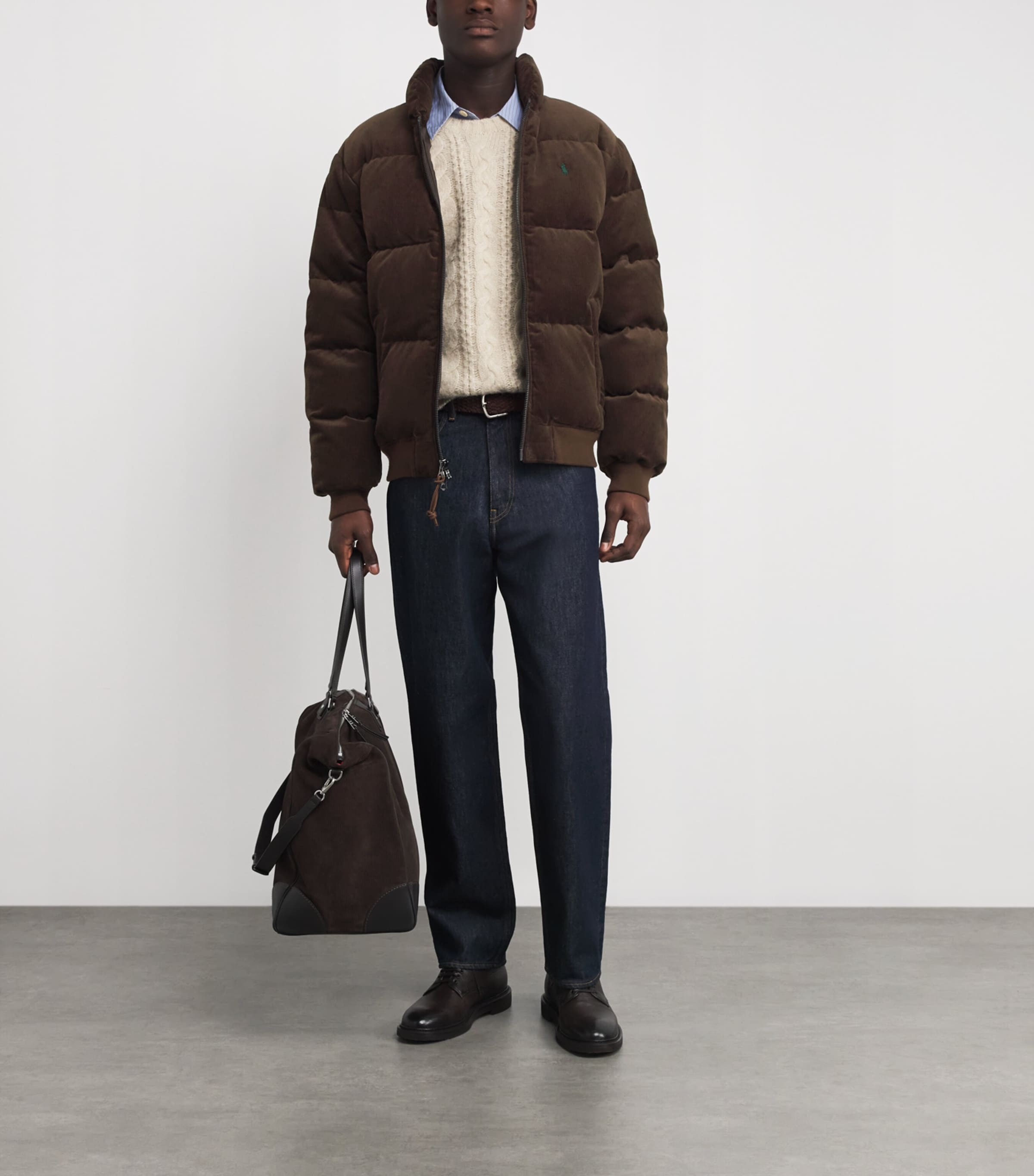 Polo Ralph Lauren Mens Cotton Corduroy Puffer Jacket Dark Brown Image 2