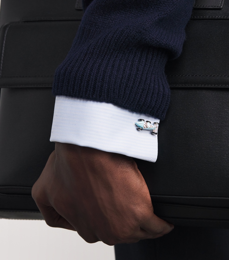 Rhodium-Plated Retro Bug Car Cufflinks LIGHT BLUE Image 2