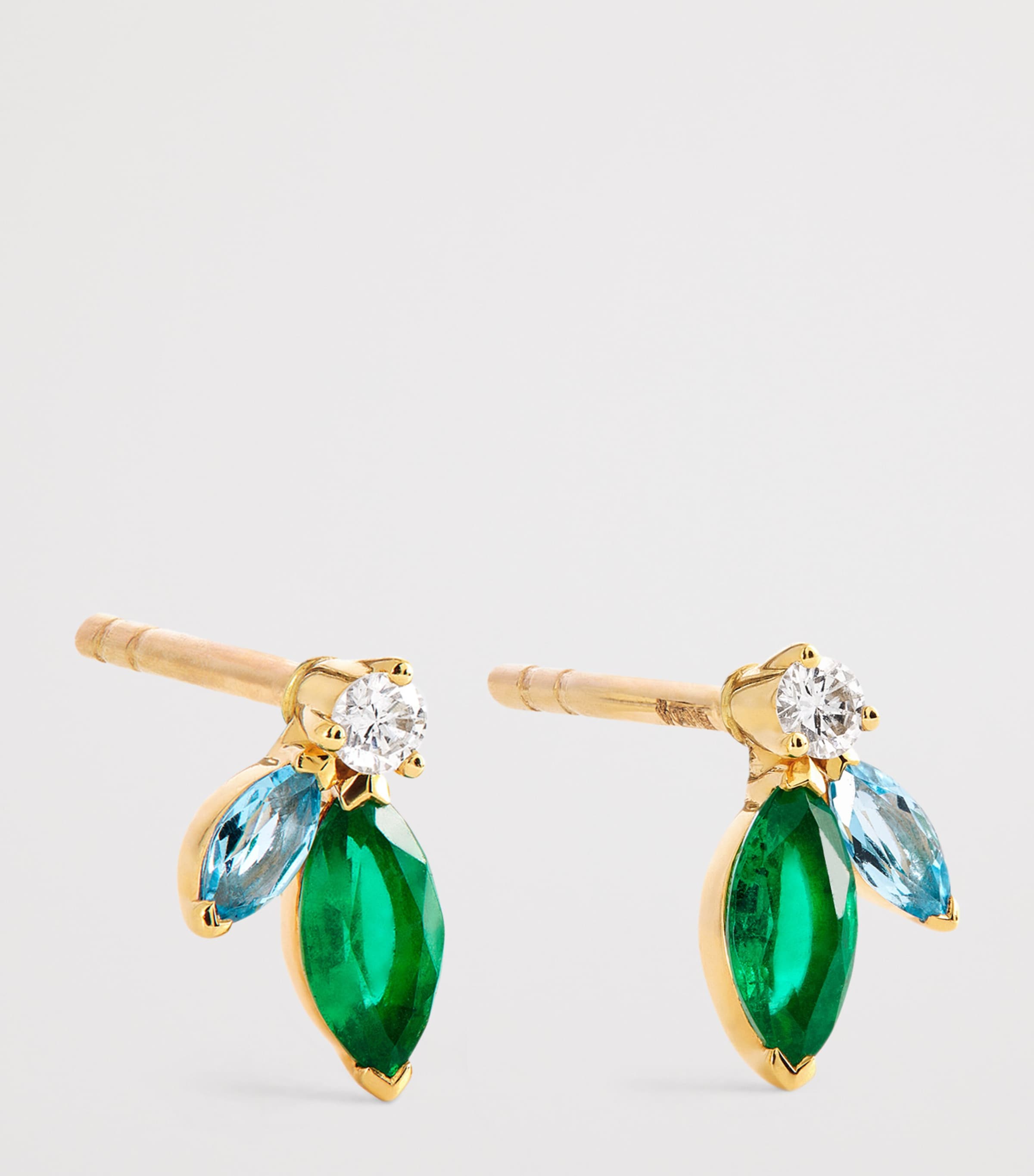 Mini Yellow Gold, Diamond, Emerald and Topaz Pollack Earrings YELLOW GOLD Image 3
