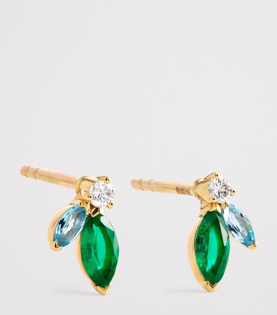 Mini Yellow Gold, Diamond, Emerald and Topaz Pollack Earrings YELLOW GOLD Image 3