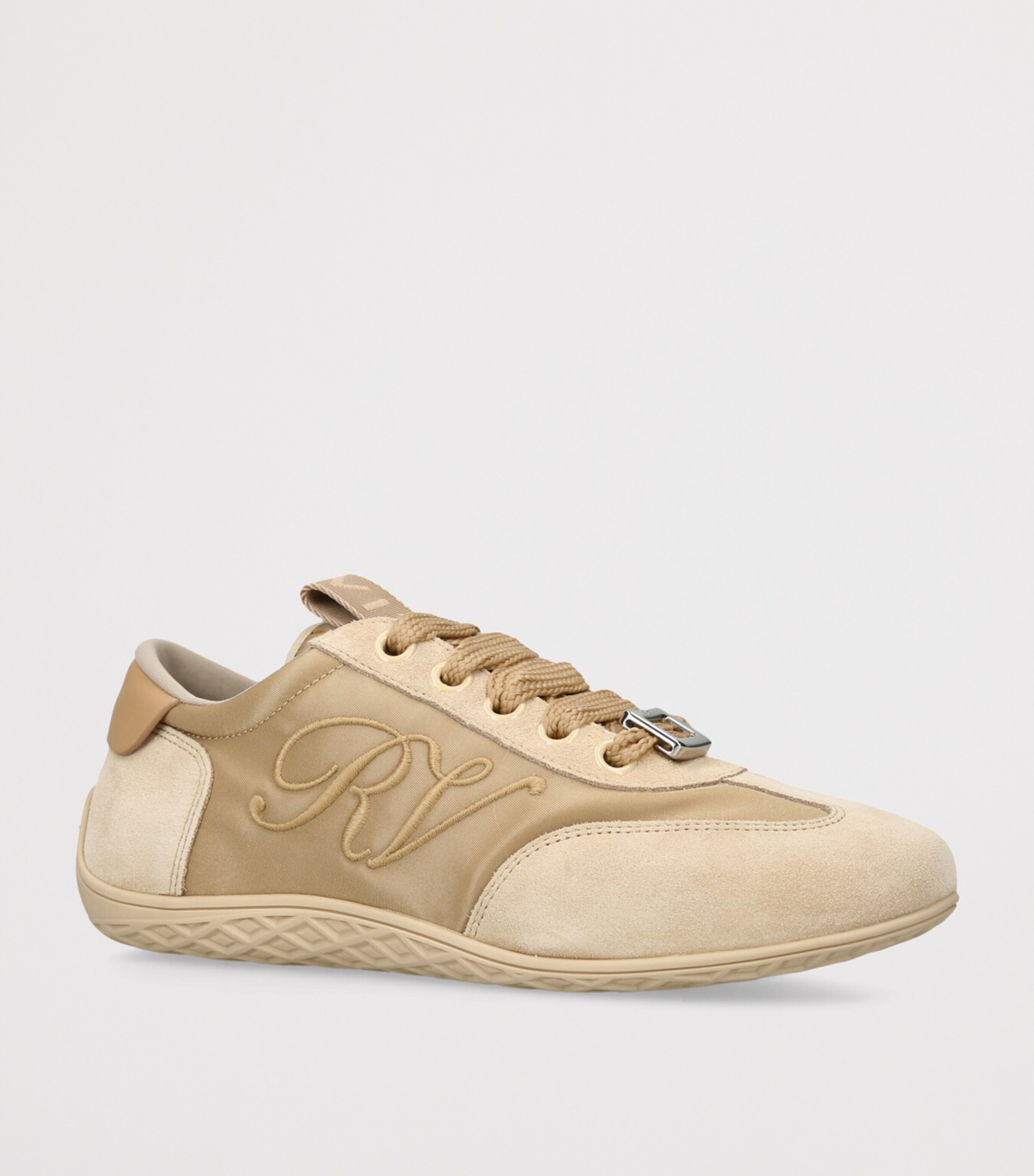 Suede-Satin Viv Low-Top Sneakers TAN Image 3