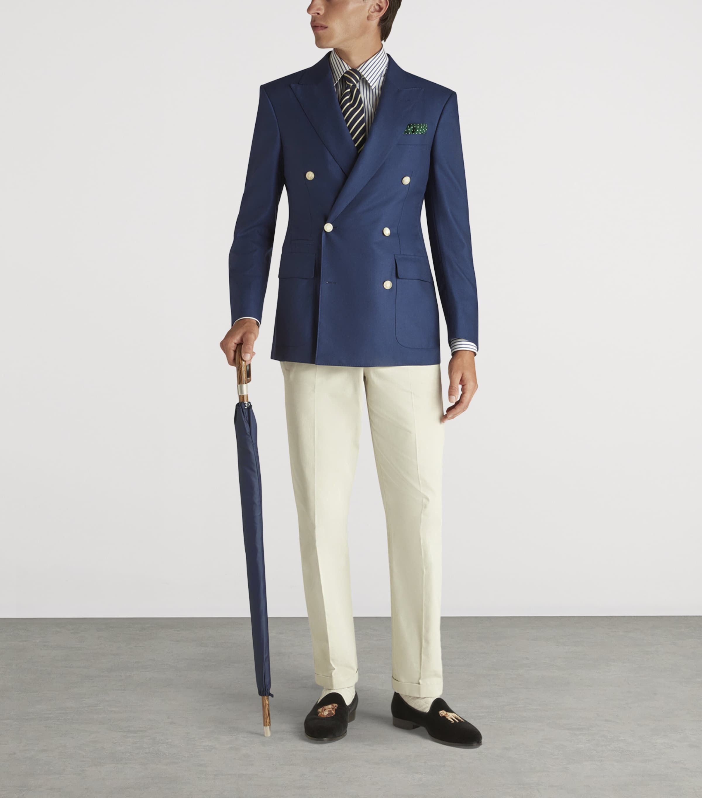 Wooden Handle Long Umbrella 410NAVY Image 4