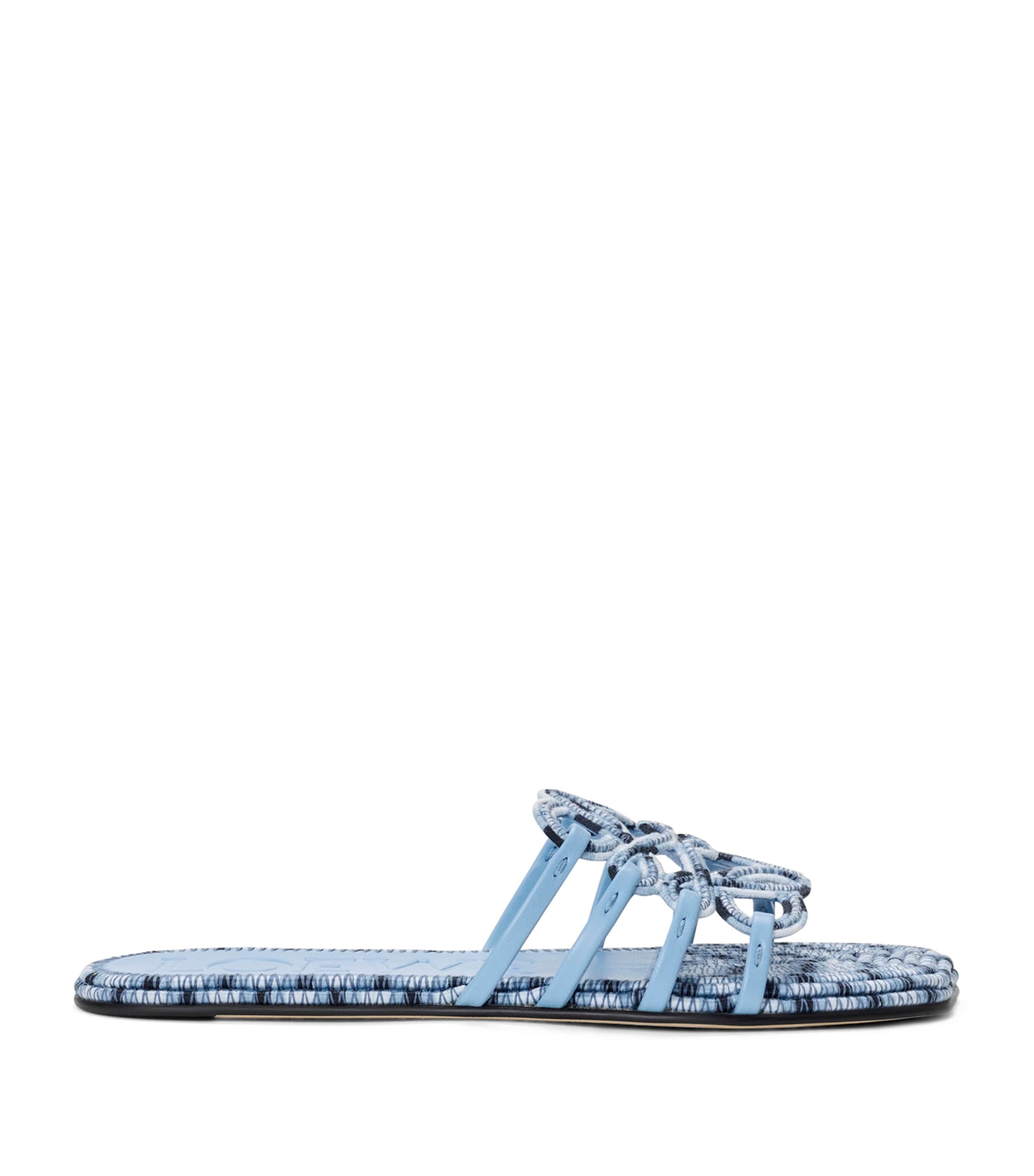 LOEWE x Paula's Ibiza Leather Embroidered Petal Anagram Slides Baby Blue Image 1