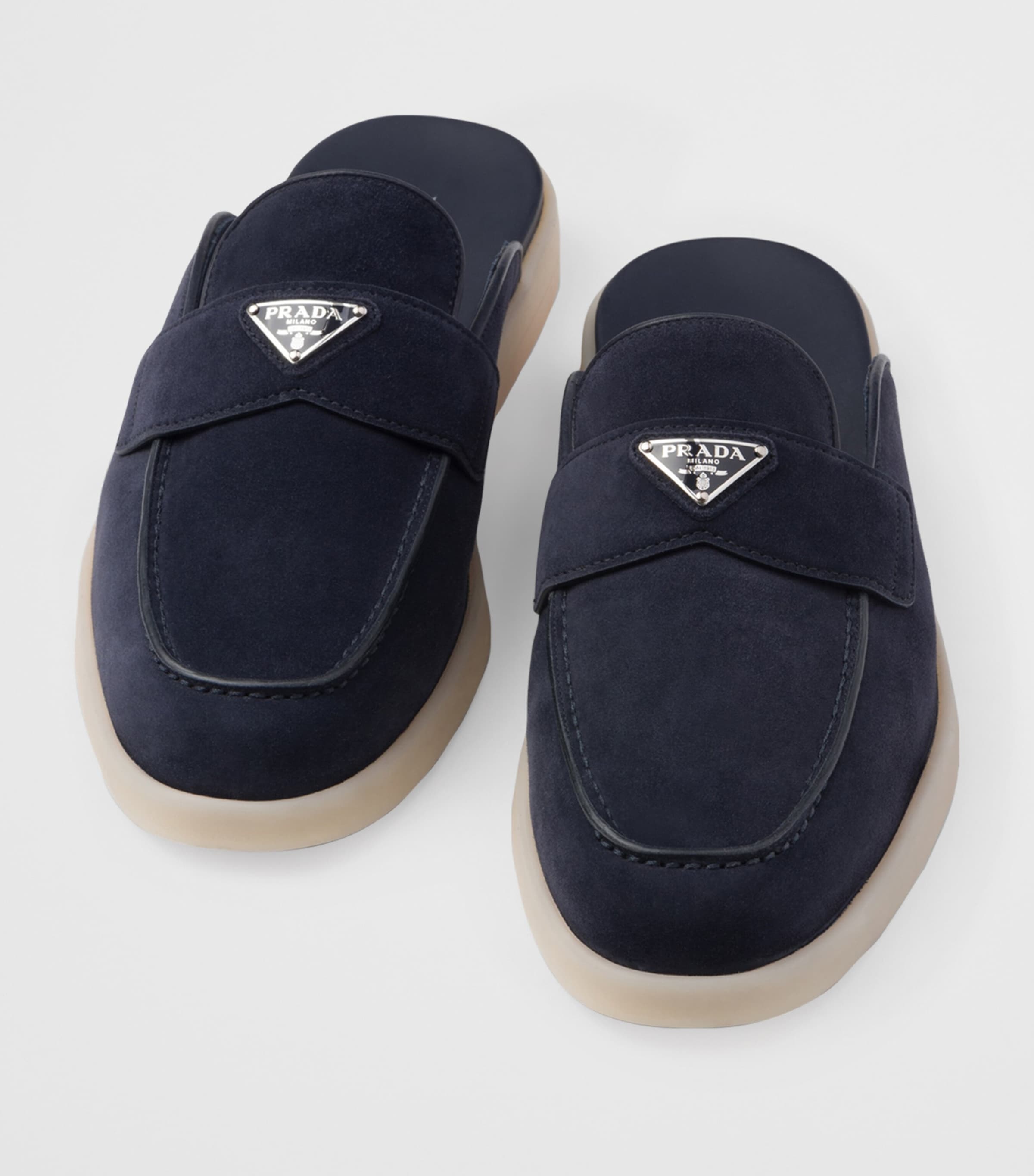 Prada Suede Triangle Mules Image 6