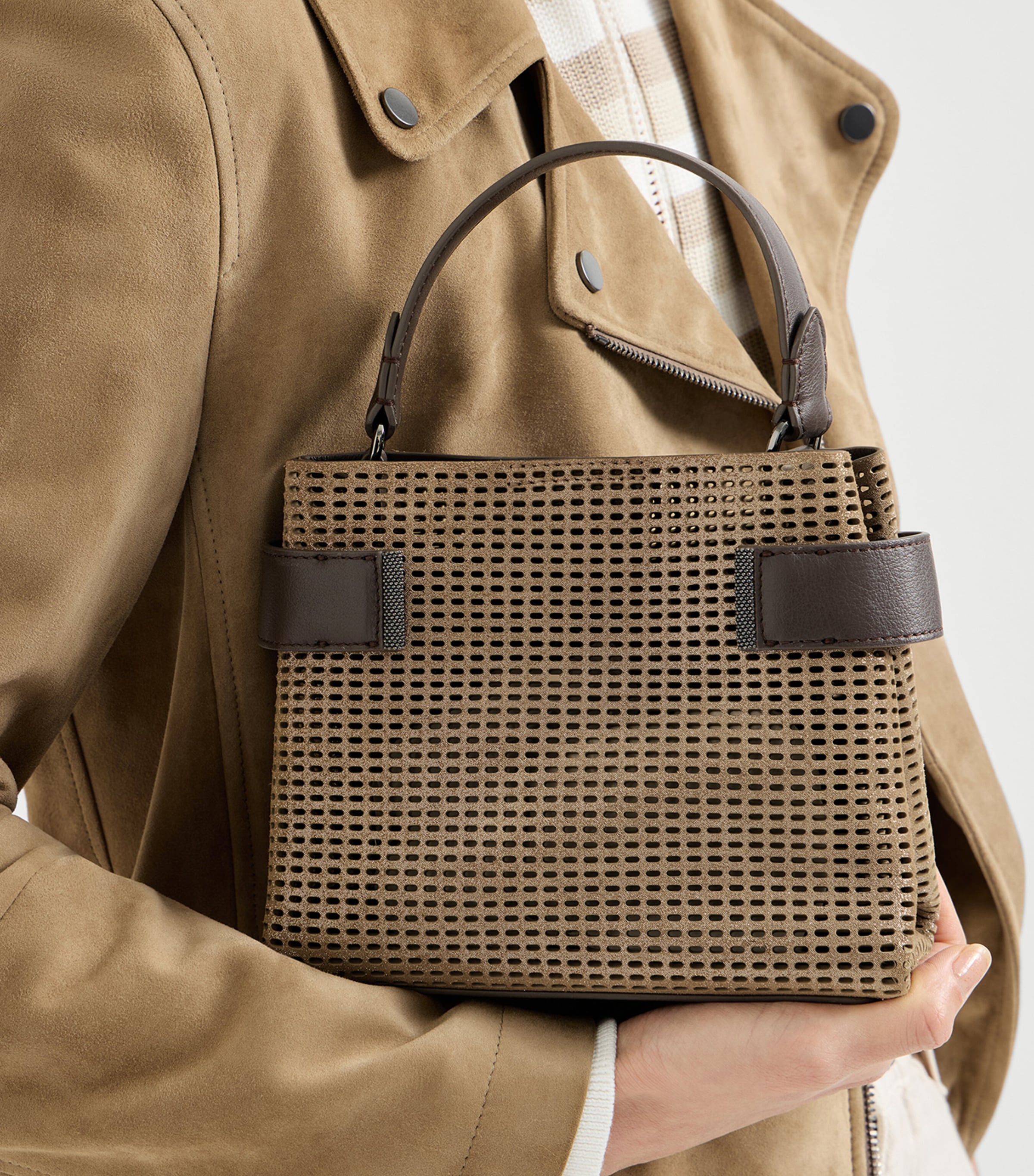 Brunello Cucinelli Brown Small Leather Essence Top-Handle Bag