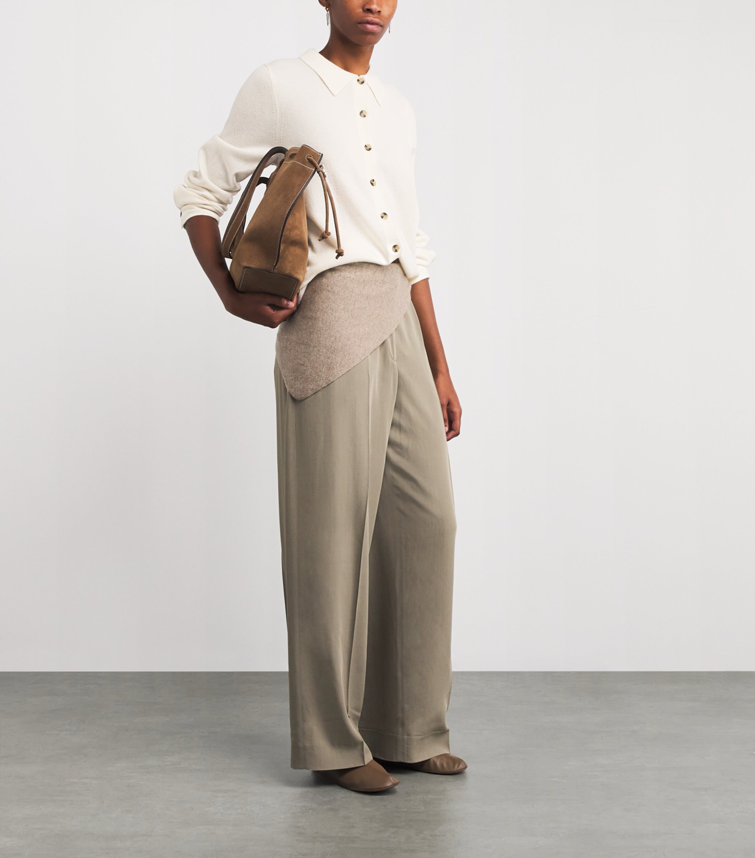 ME+EM Womens Cashmere Knit Shirt Cream Image 2