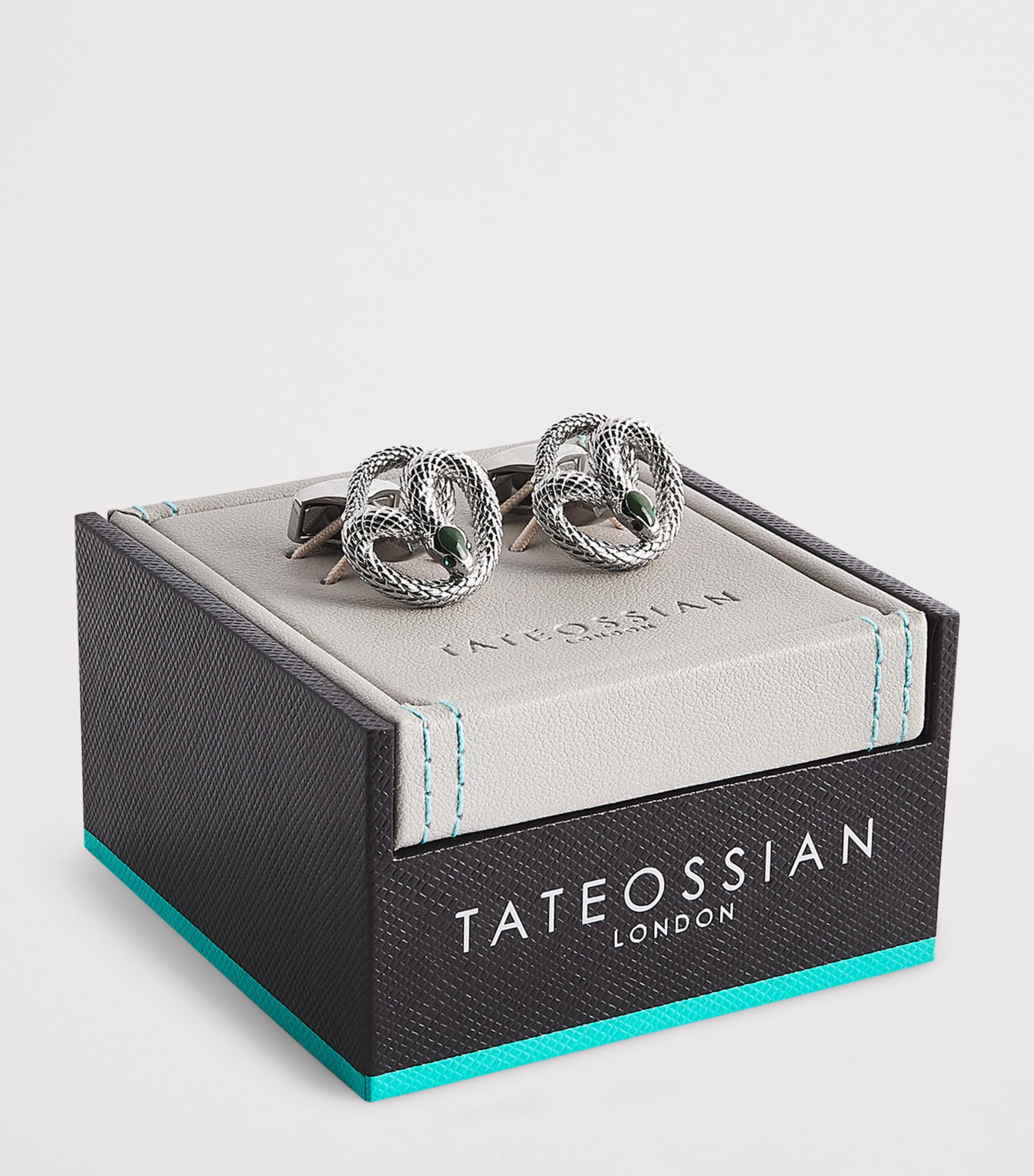 Tateossian Palladium Enamel-Detail Viper Cufflinks Silver Colour Image 3