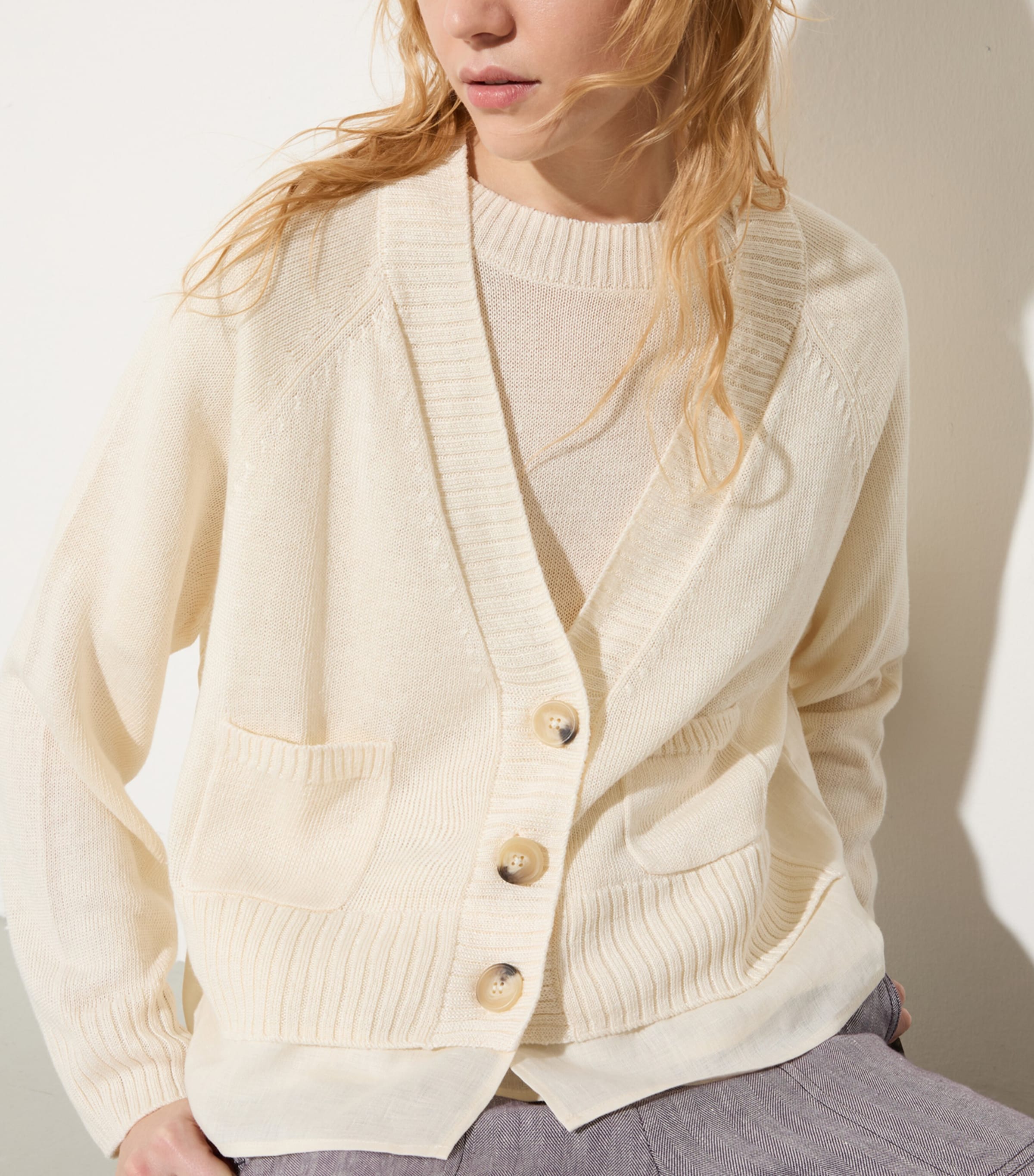 MAX&Co. Womens Linen-Blend Layered Cardigan Milk Image 5