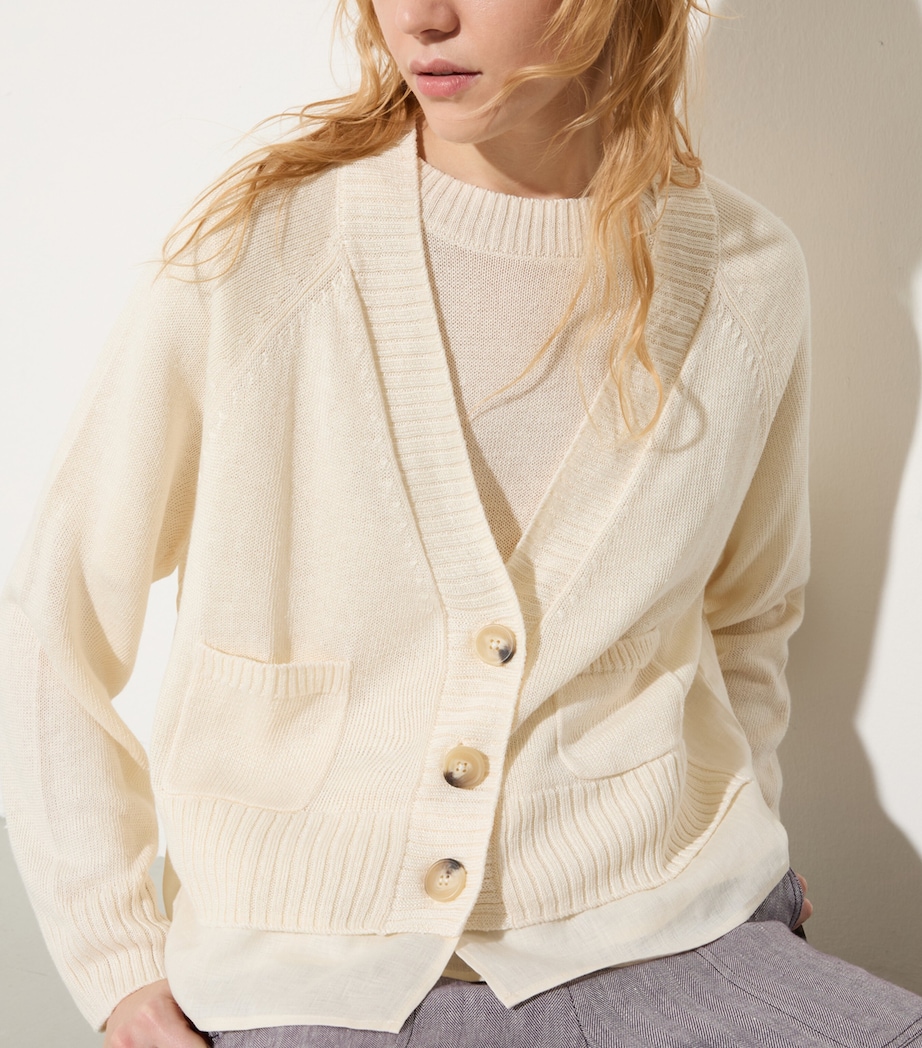 MAX&Co. Womens Linen-Blend Layered Cardigan Milk Image 5