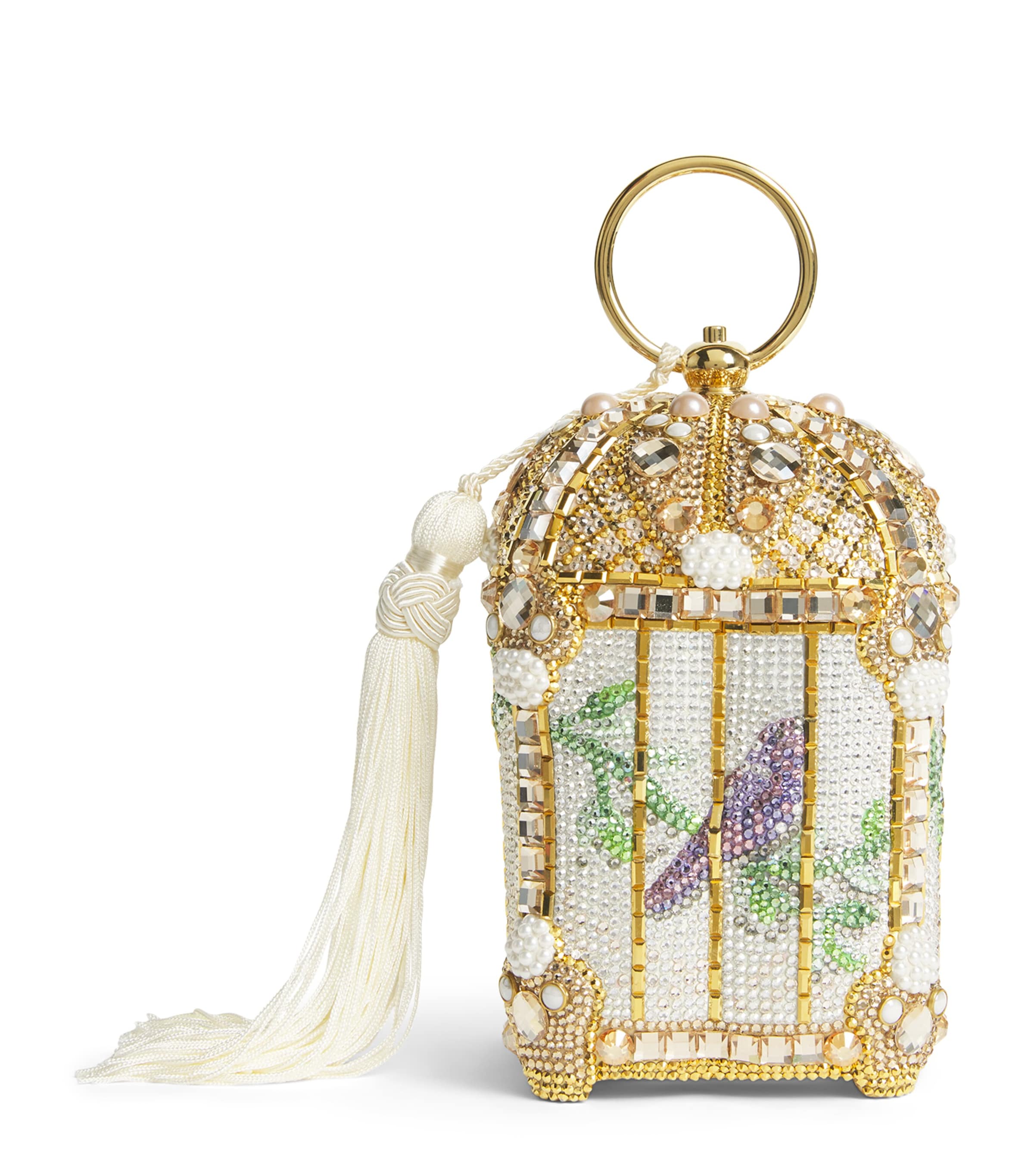 Crystal-Embellished Birdcage Clutch Bag CHAMPAGNE RHINE MLTI Image 1