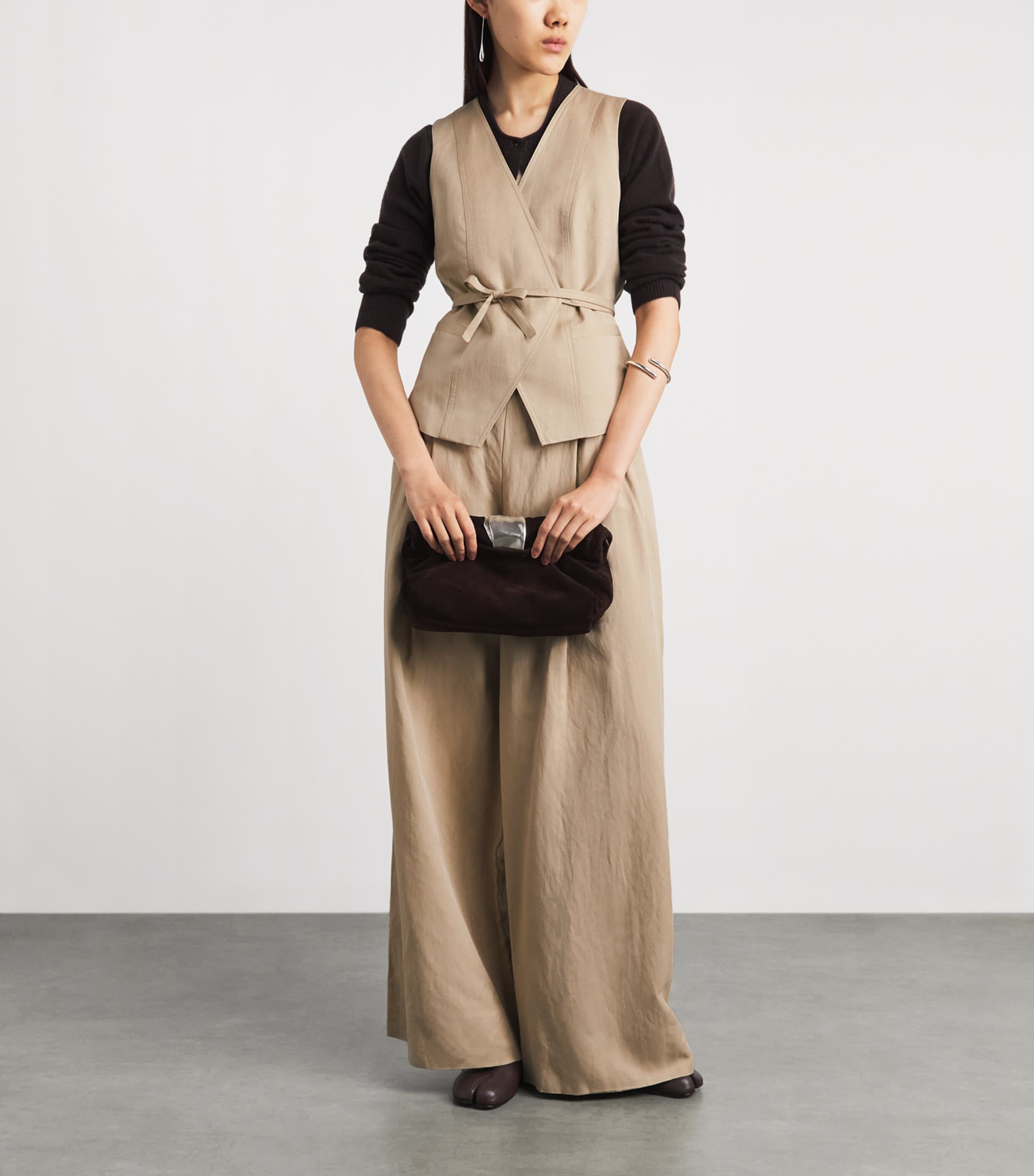 ME+EM Womens Wrap-Around Waistcoat Warm Stone Image 2