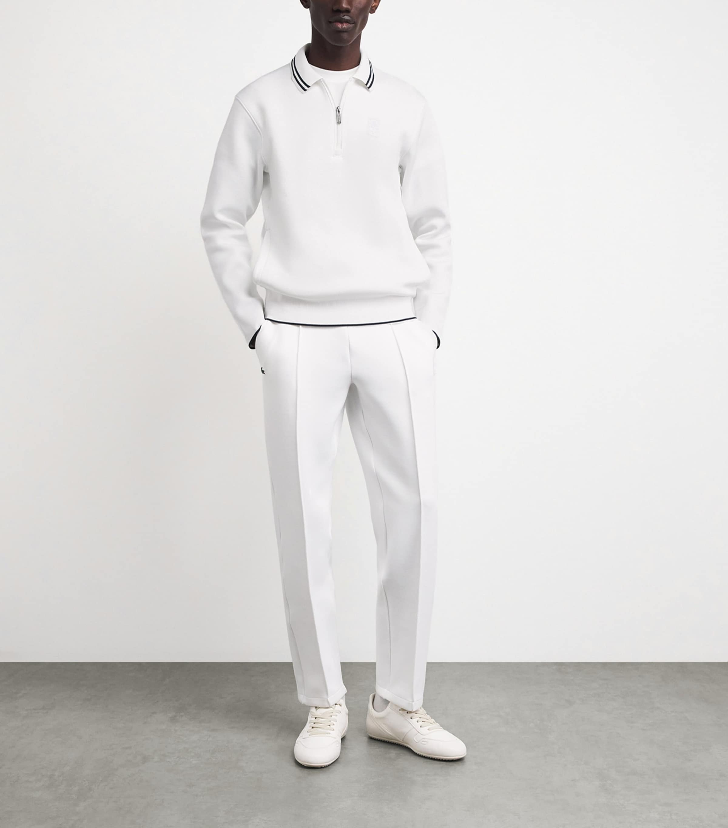 Lacoste Mens Tennis Heritage Polo Collar Quarter-Zip Sweatshirt White Image 2