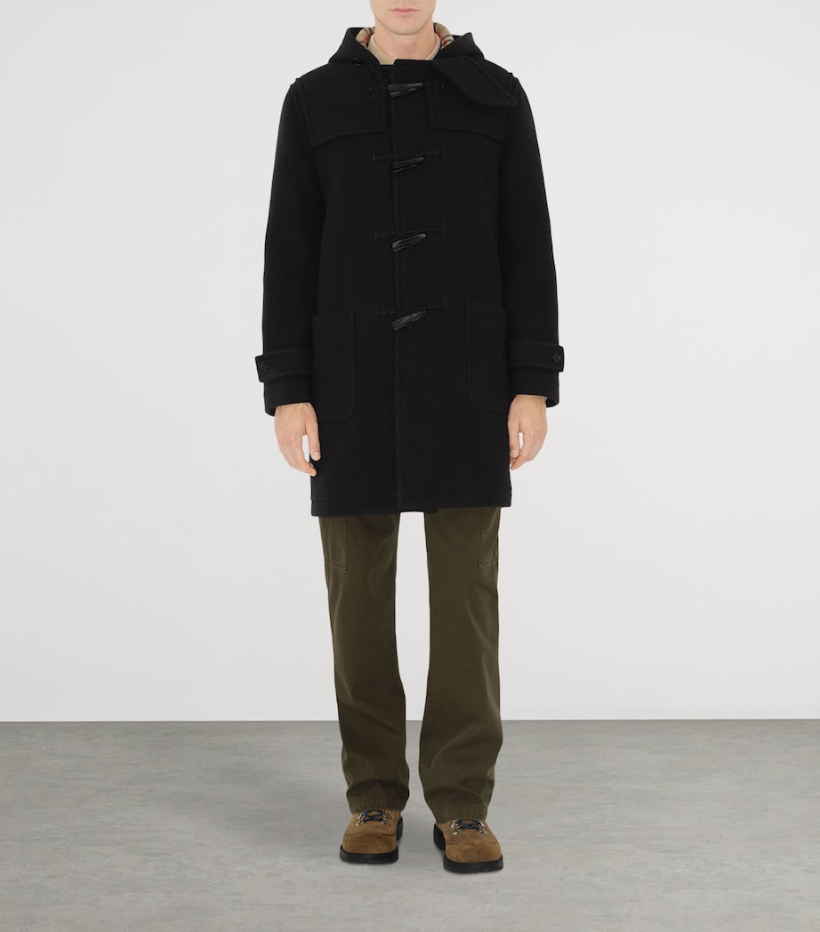 Wool Duffle Coat BLACK IP CHECK Image 2