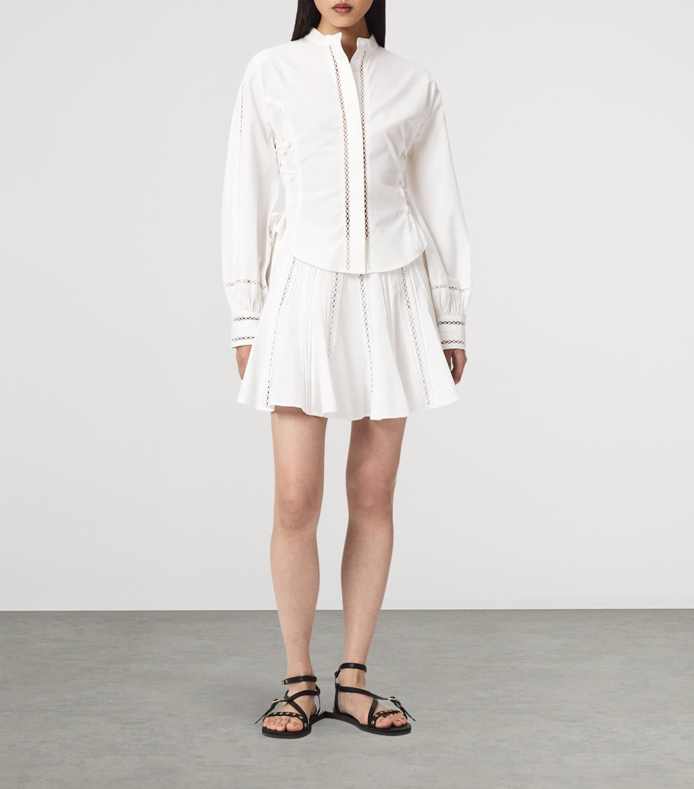 AllSaints Womens Organic Cotton Open-Work Frances Shirt Optic White Image 2