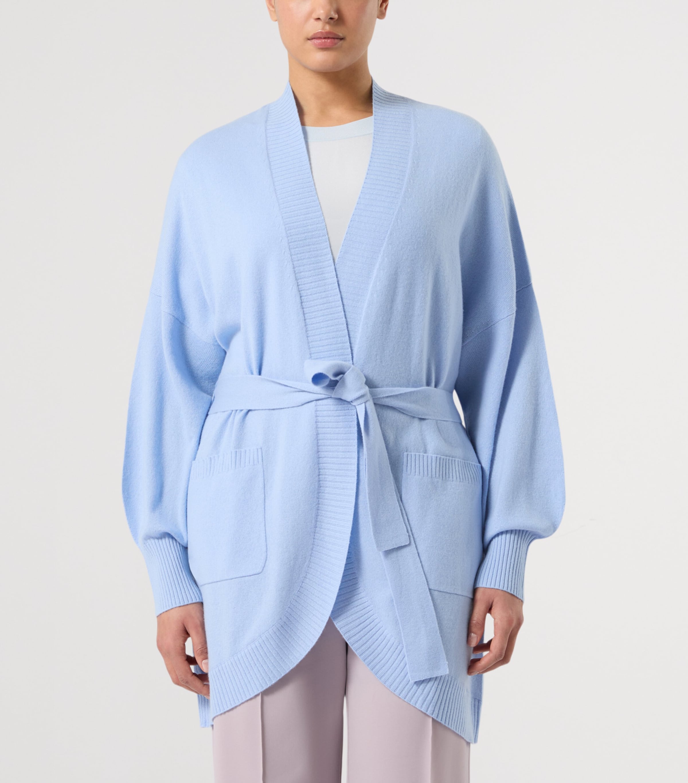 Marina Rinaldi Womens Cashmere Belted Cardigan Light Blue Image 1
