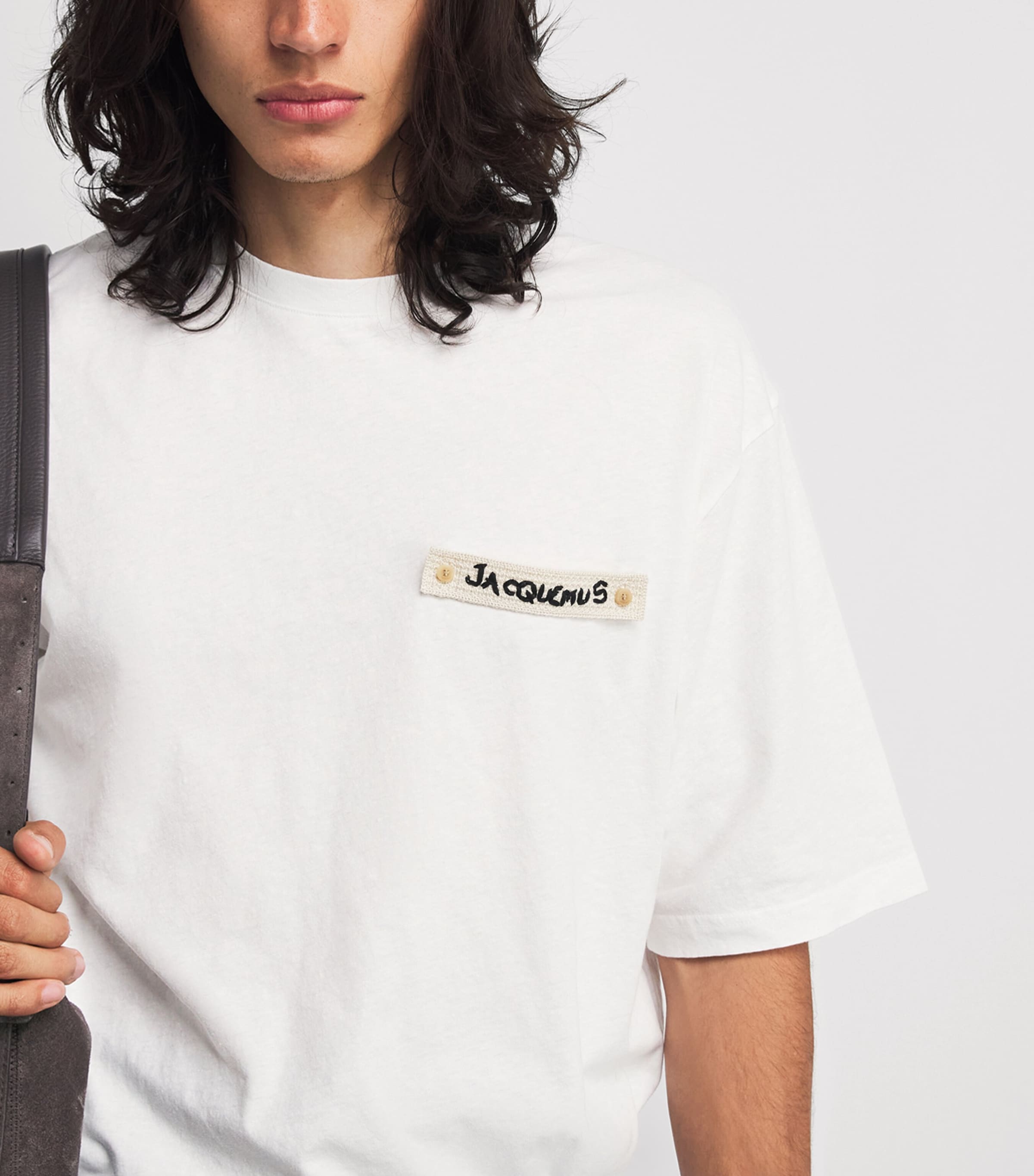 Jacquemus Mens Cotton Crochet Logo T-Shirt Bg Kntd Ptch Wht Image 3