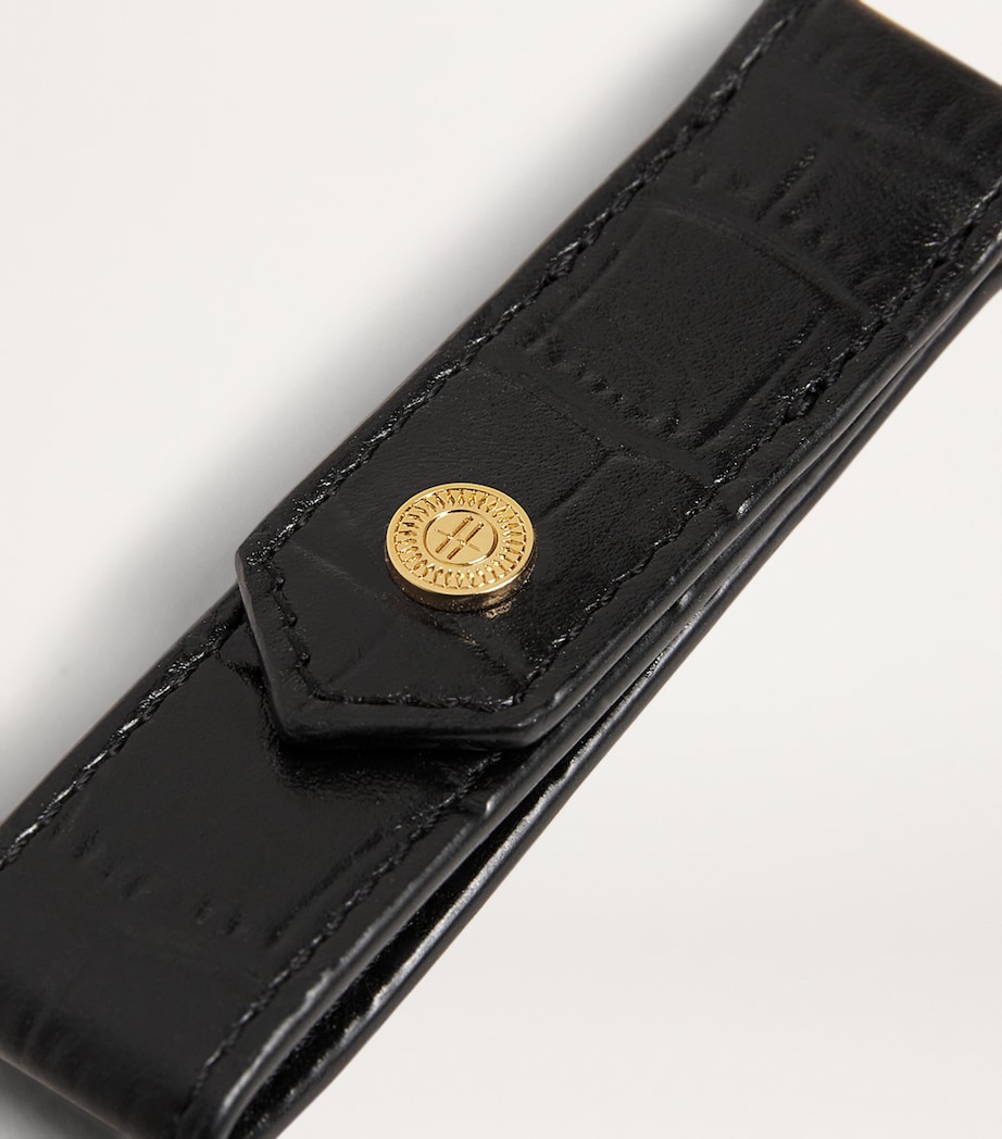 Croc-Embossed Leather Keyring BLACK Image 2
