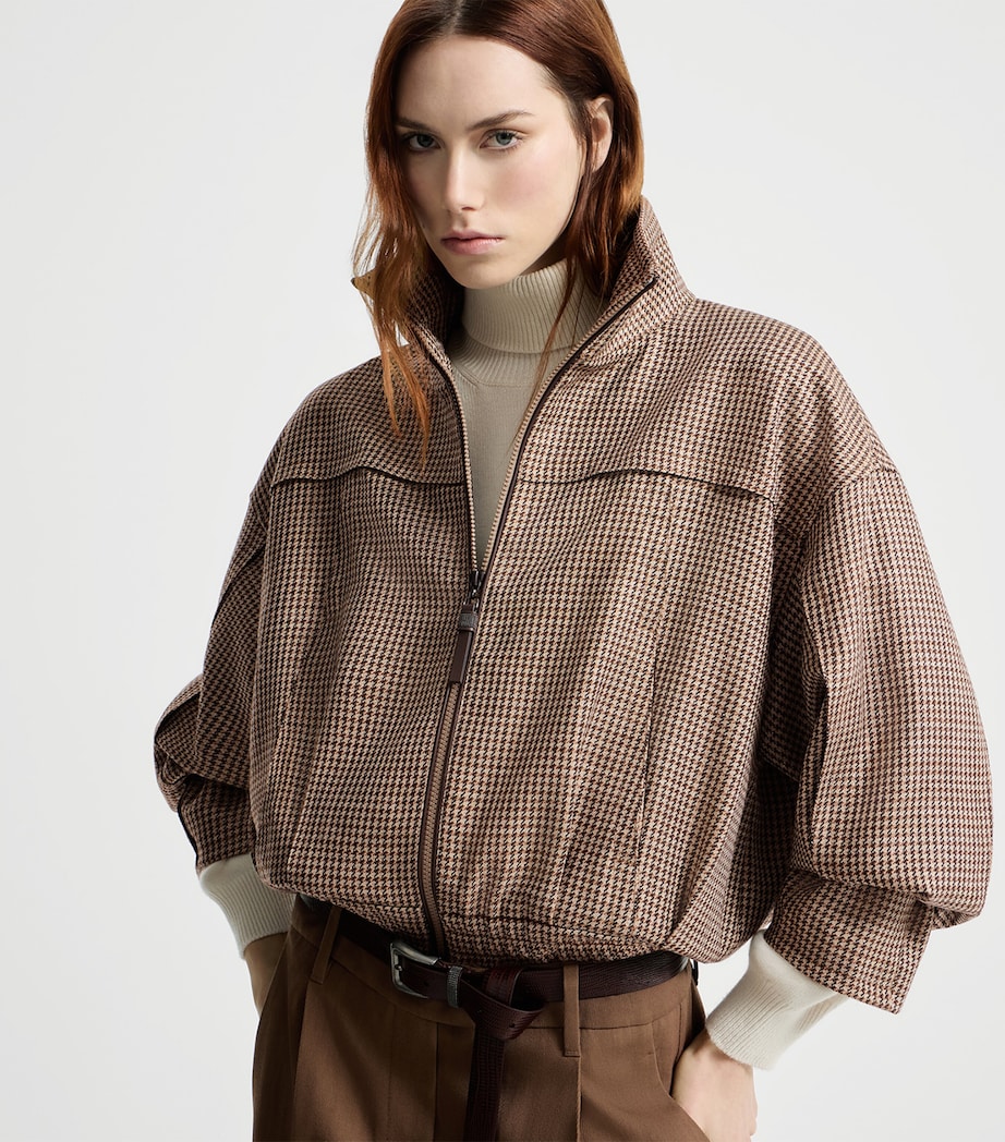 Brunello Cucinelli Womens Virgin Wool-Blend Houndstooth Jacket Beige+black Image 2