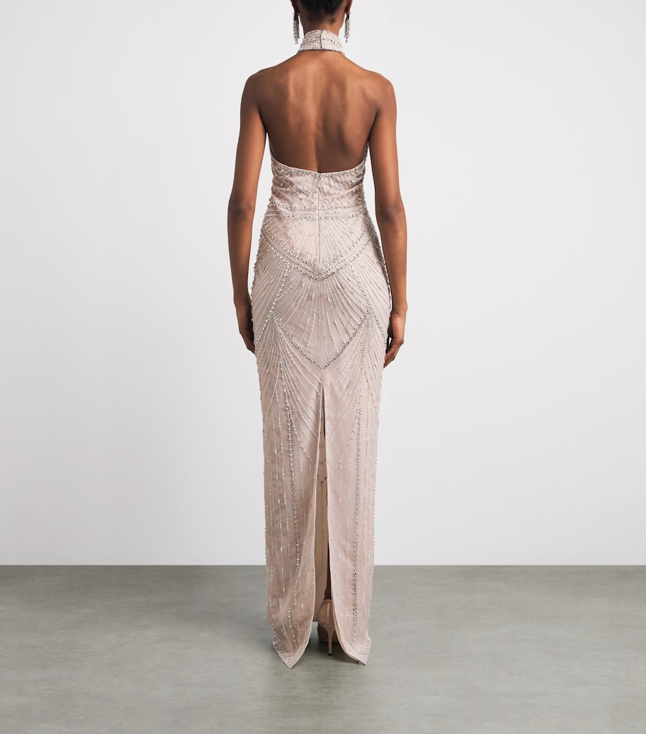 Pamella Roland Womens Embellished Halterneck Gown Silver Image 4