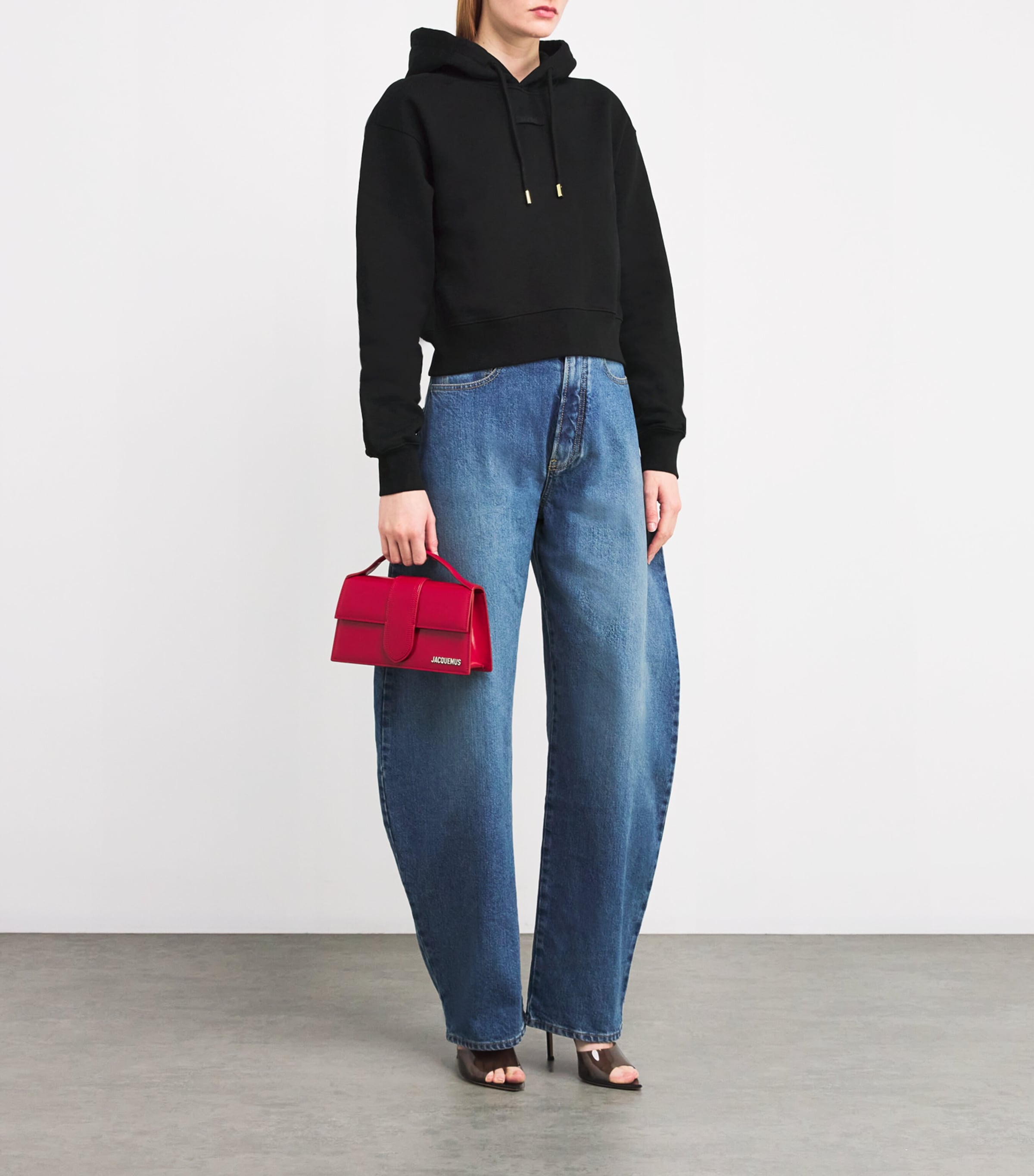 Jacquemus Womens Cotton Grosgrain Logo Hoodie Black Image 2