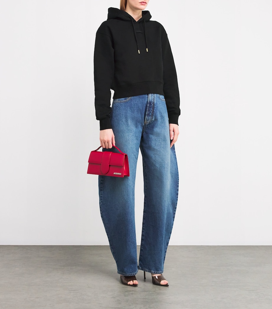 Jacquemus Womens Cotton Grosgrain Logo Hoodie Black Image 2