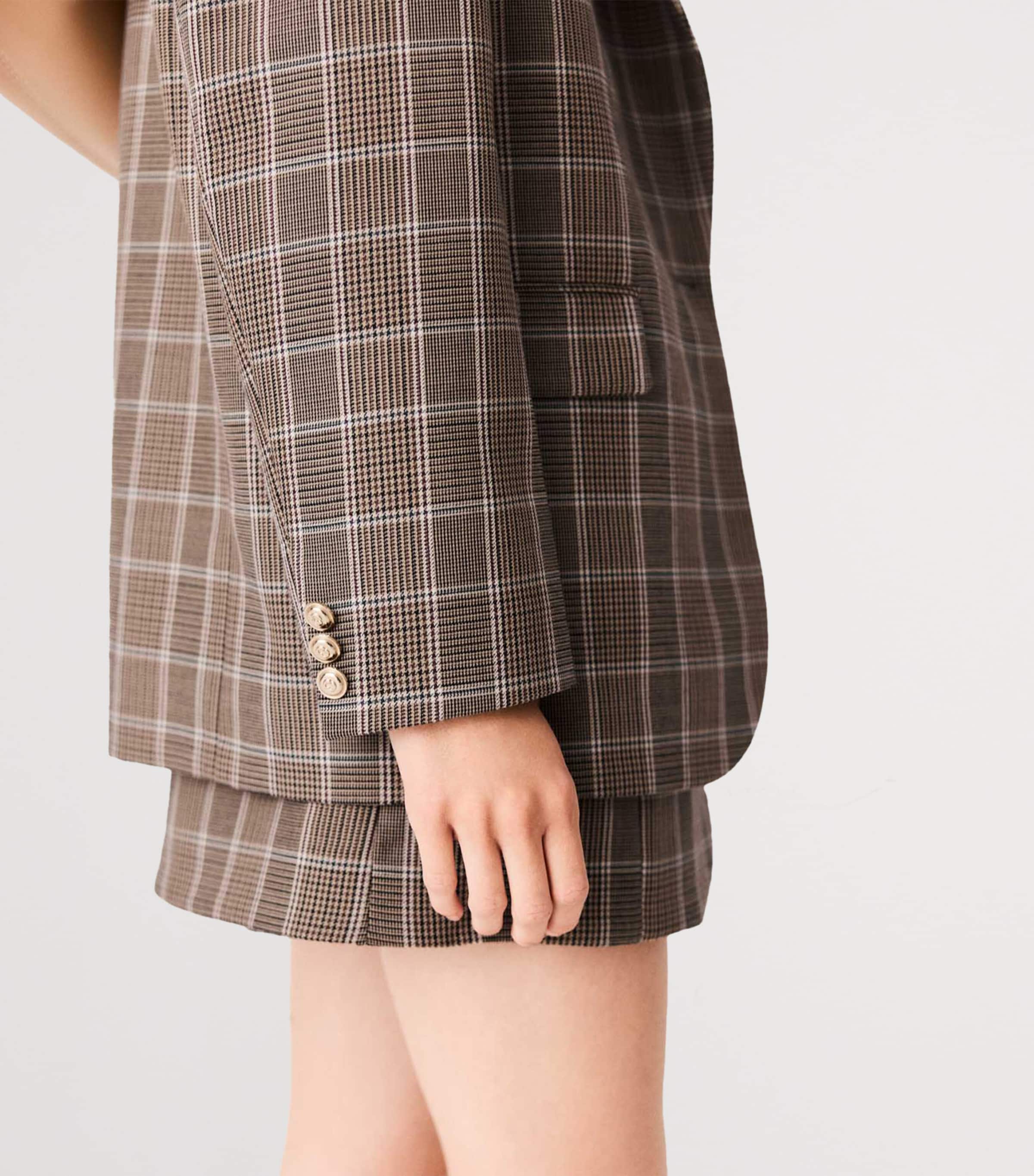 Maje Womens Wool-Cotton Check Blazer Brown Image 8
