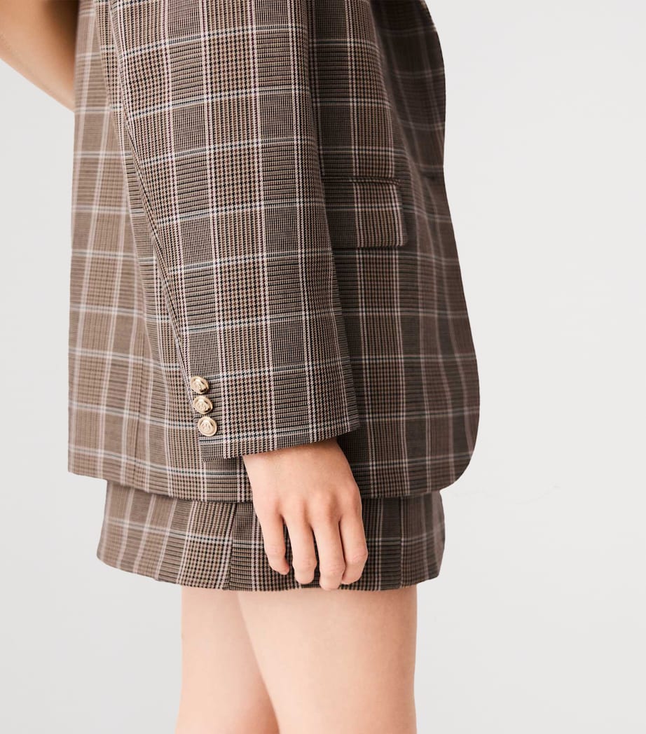 Maje Womens Wool-Cotton Check Blazer Brown Image 8