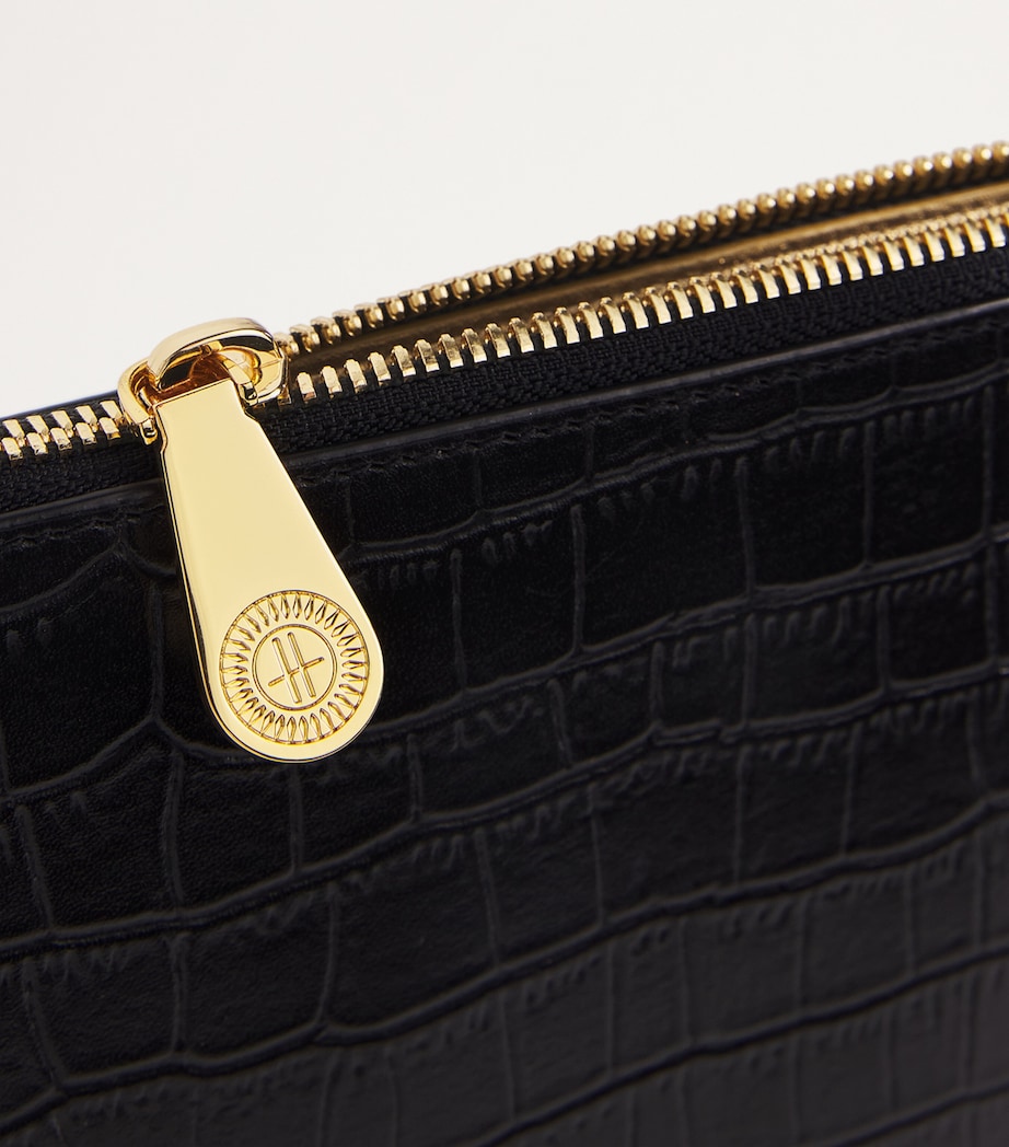 Harrods Medium Croc-Embossed Leather Pouch Black Image 6