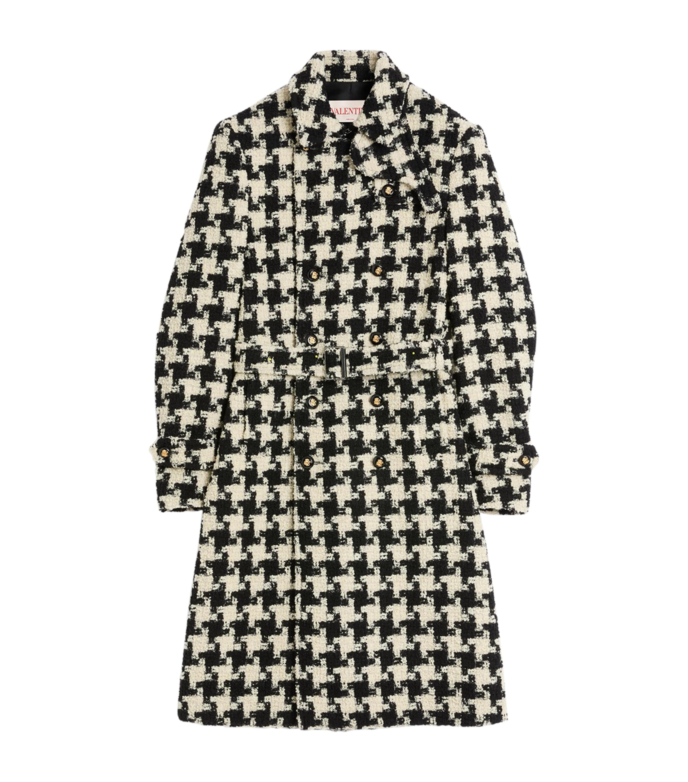 VALENTINO WOOL-BLEND HOUNDSTOOTH TRENCH COAT