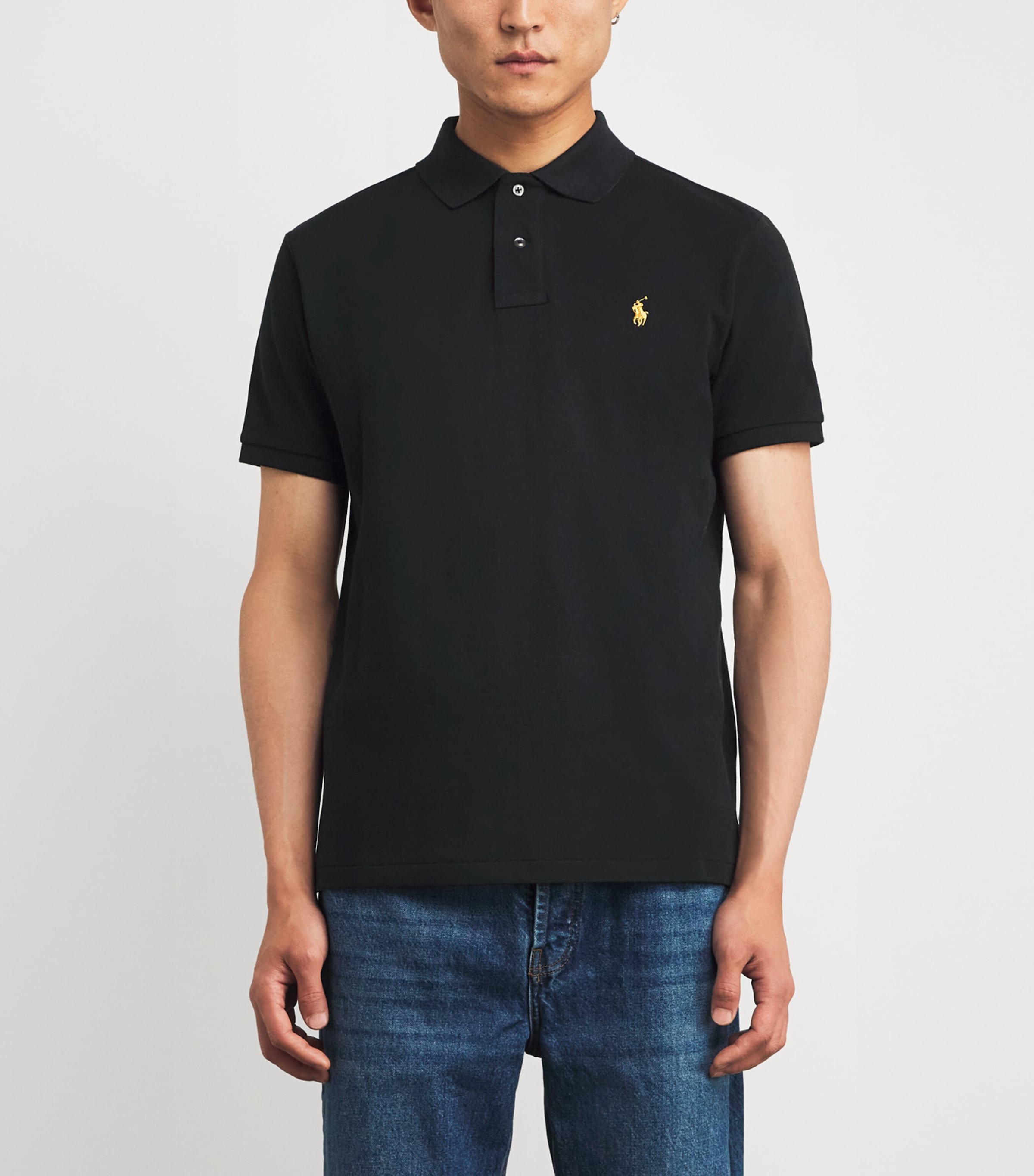 Cotton Mesh Slim-Fit Polo Shirt BLACK Image 3