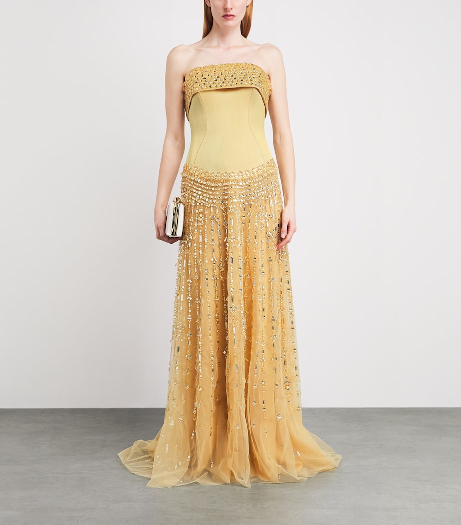 GEORGES HOBEIKA Womens Embellished Strapless Gown Rattan Yellow Image 2