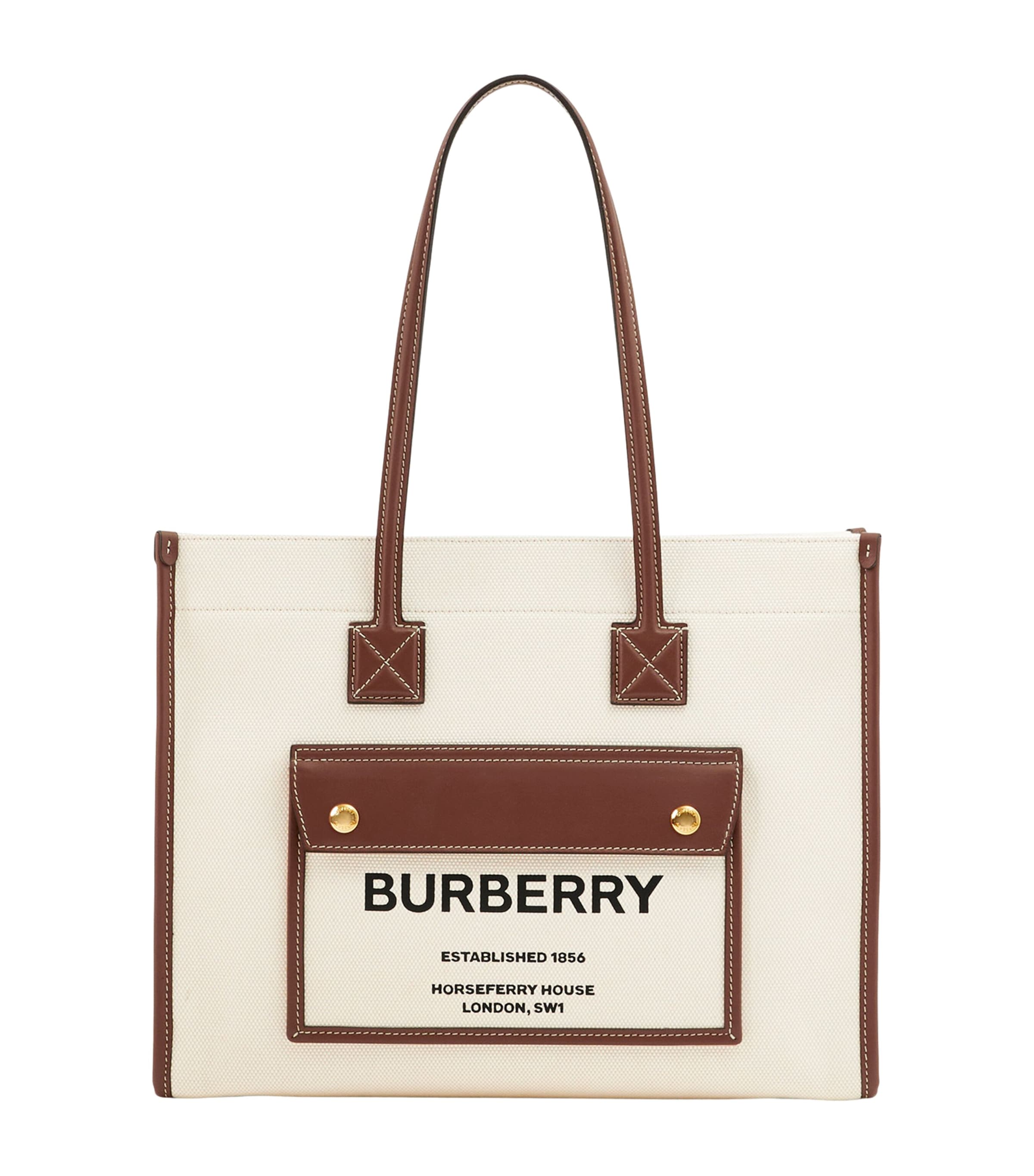 Burberry Medium Canvas Freya Tote Bag In Sand