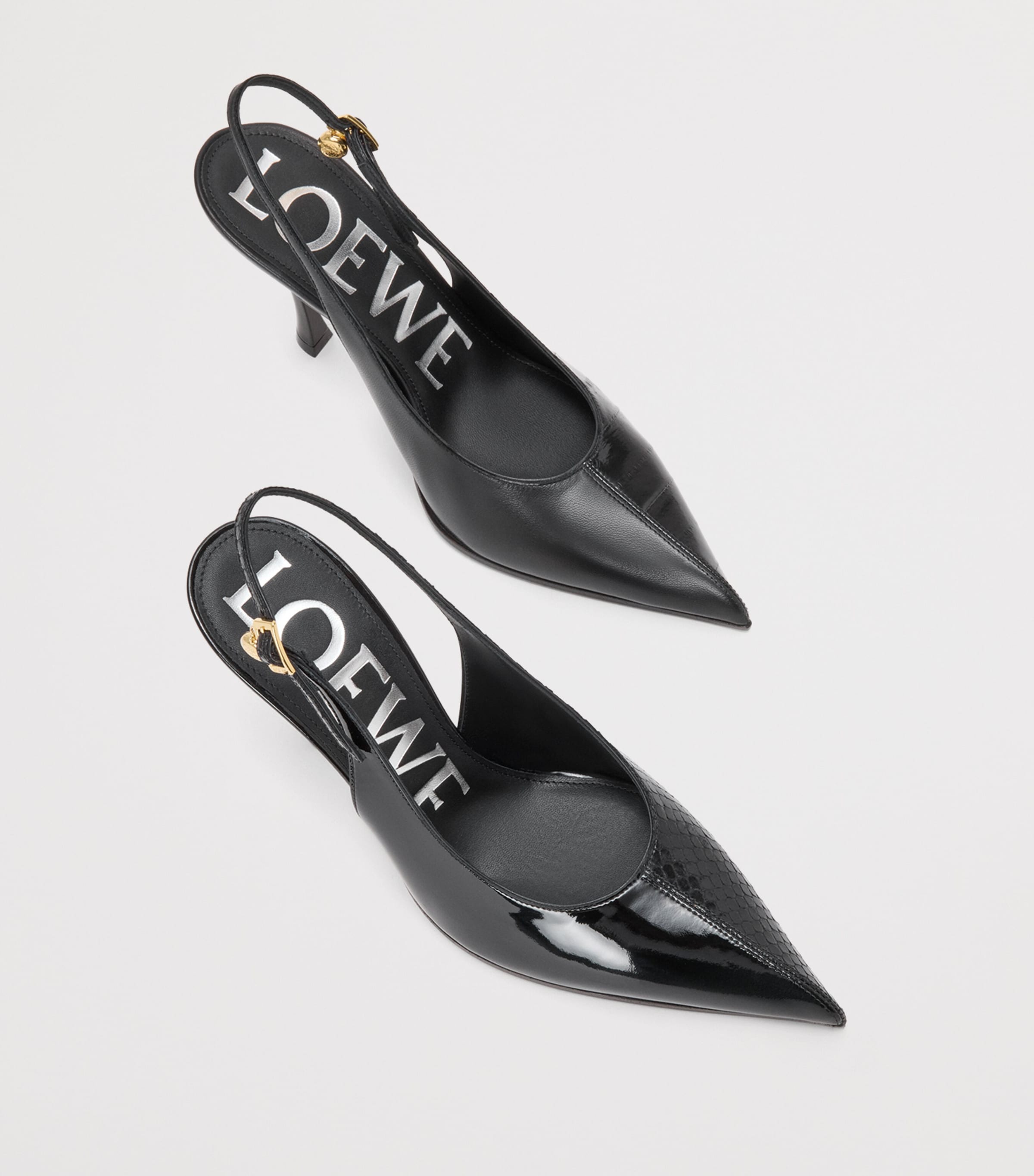 Leather New Comic Slingback Pumps 90 BLACK Image 4