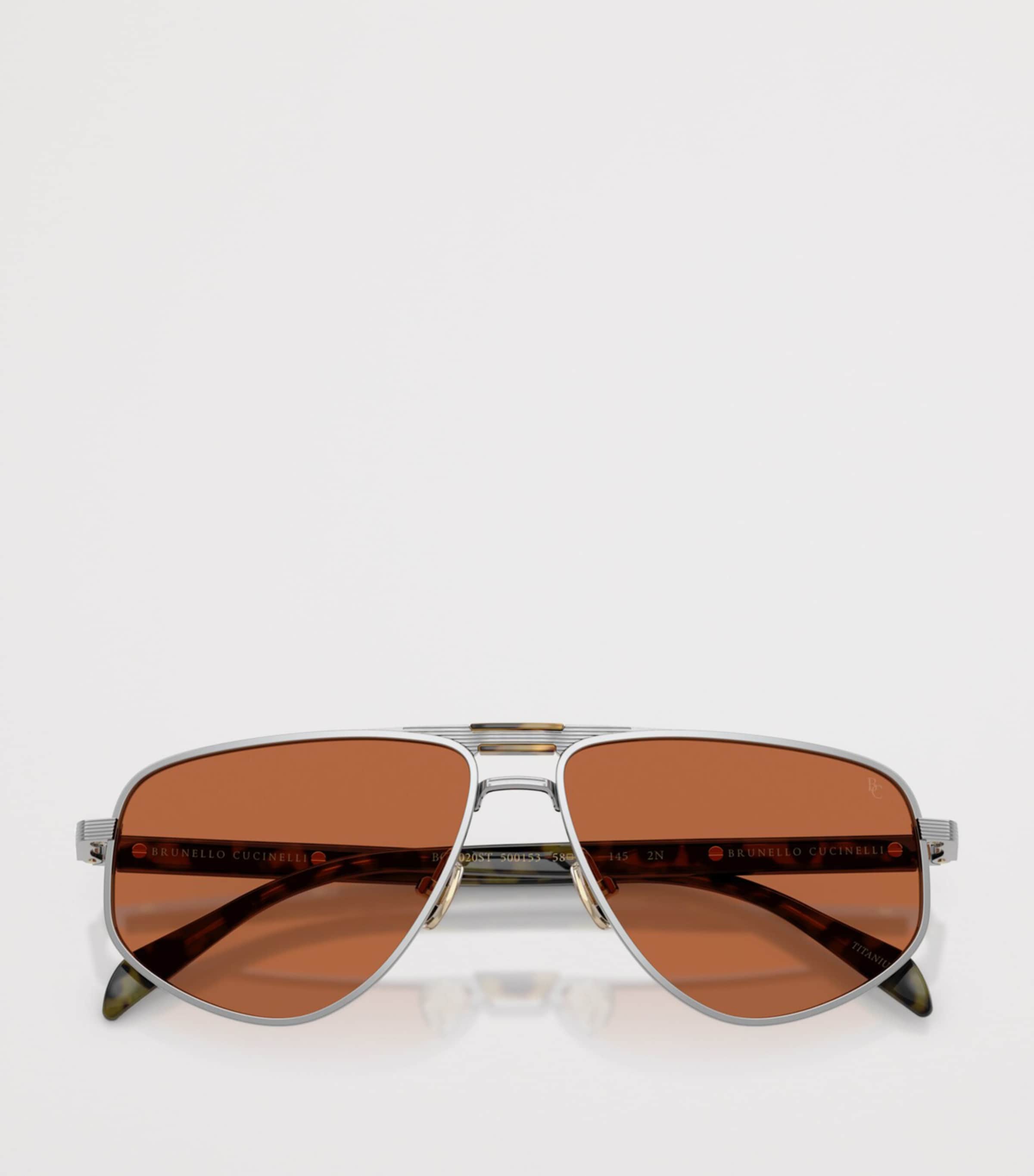 Brunello Cucinelli Titanium Dike Aviator Sunglasses Clear Image 5