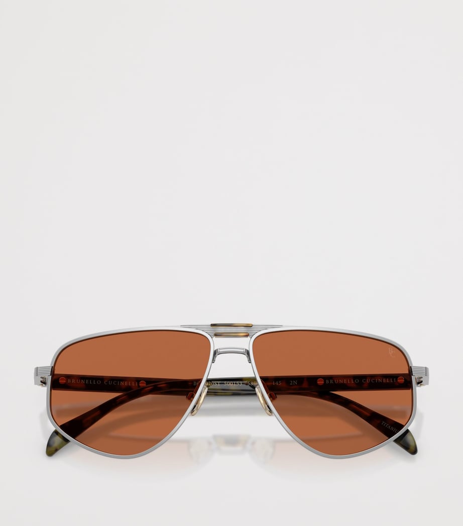 Brunello Cucinelli Titanium Dike Aviator Sunglasses Clear Image 5