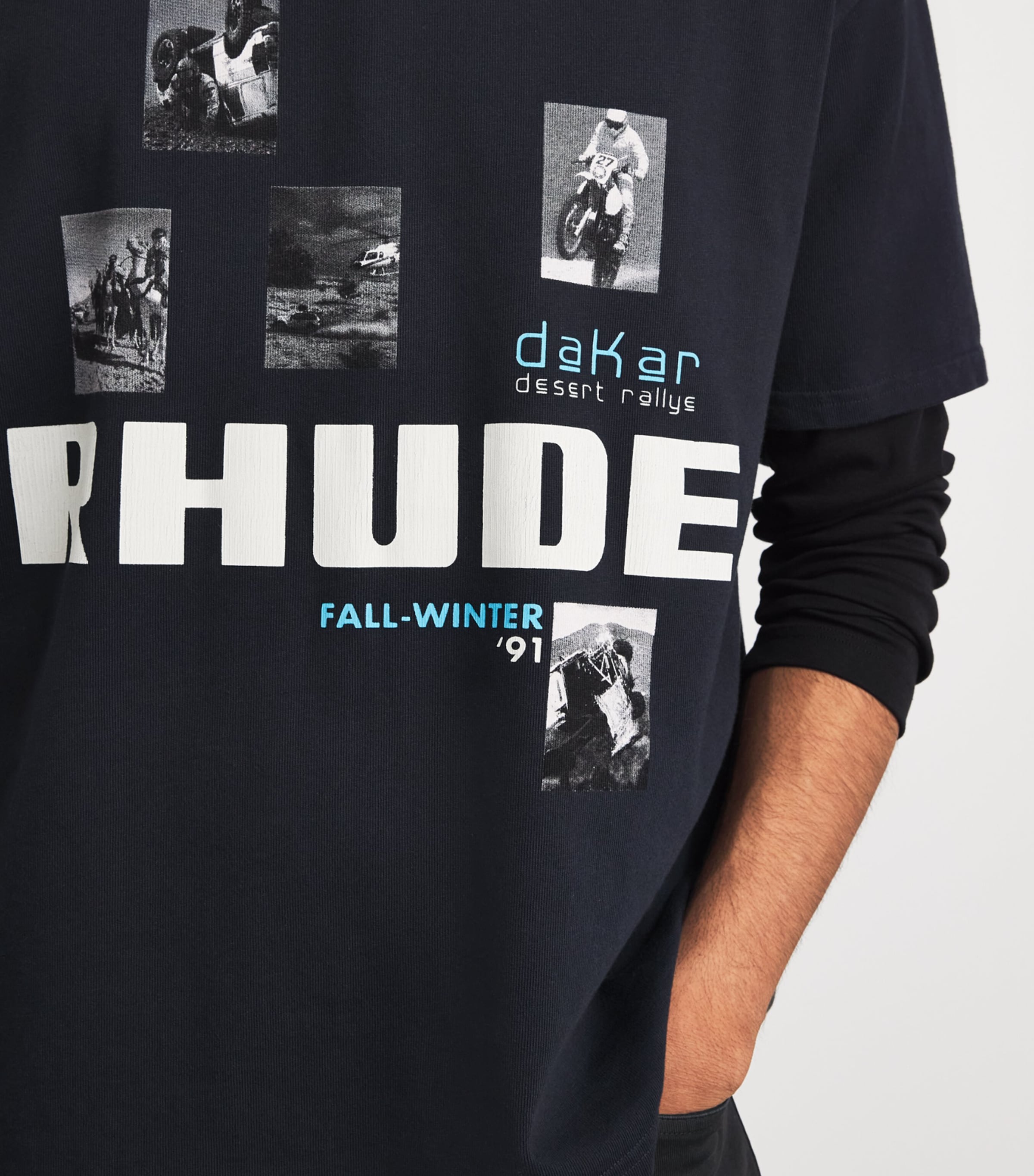 Rhude Mens Cotton 91 Rallye T-Shirt Vintage White /black Image 3