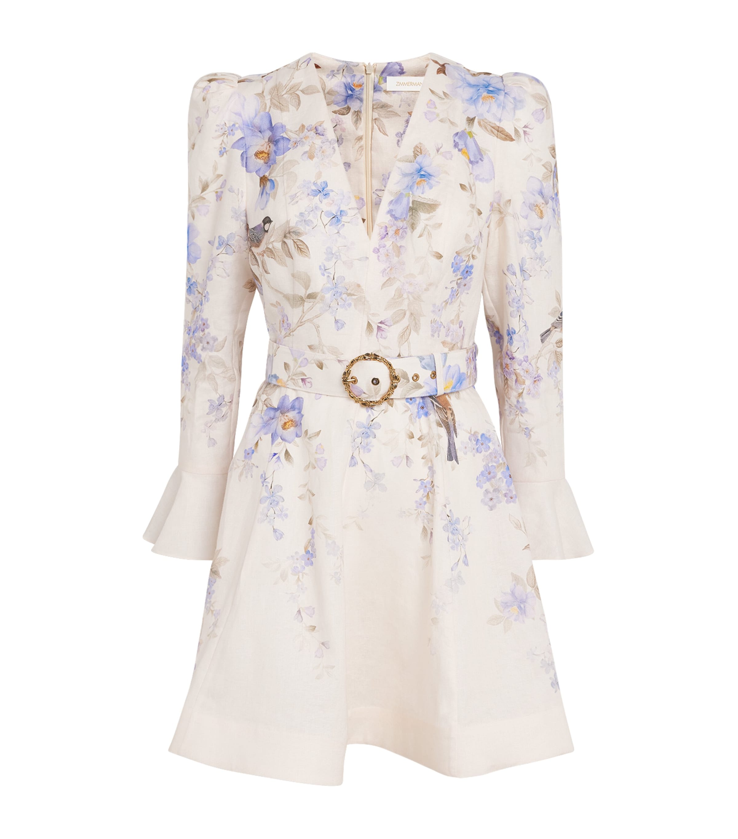 Zimmermann Womens Linen Floral Luna Mini Dress Blue Songbird Image 1