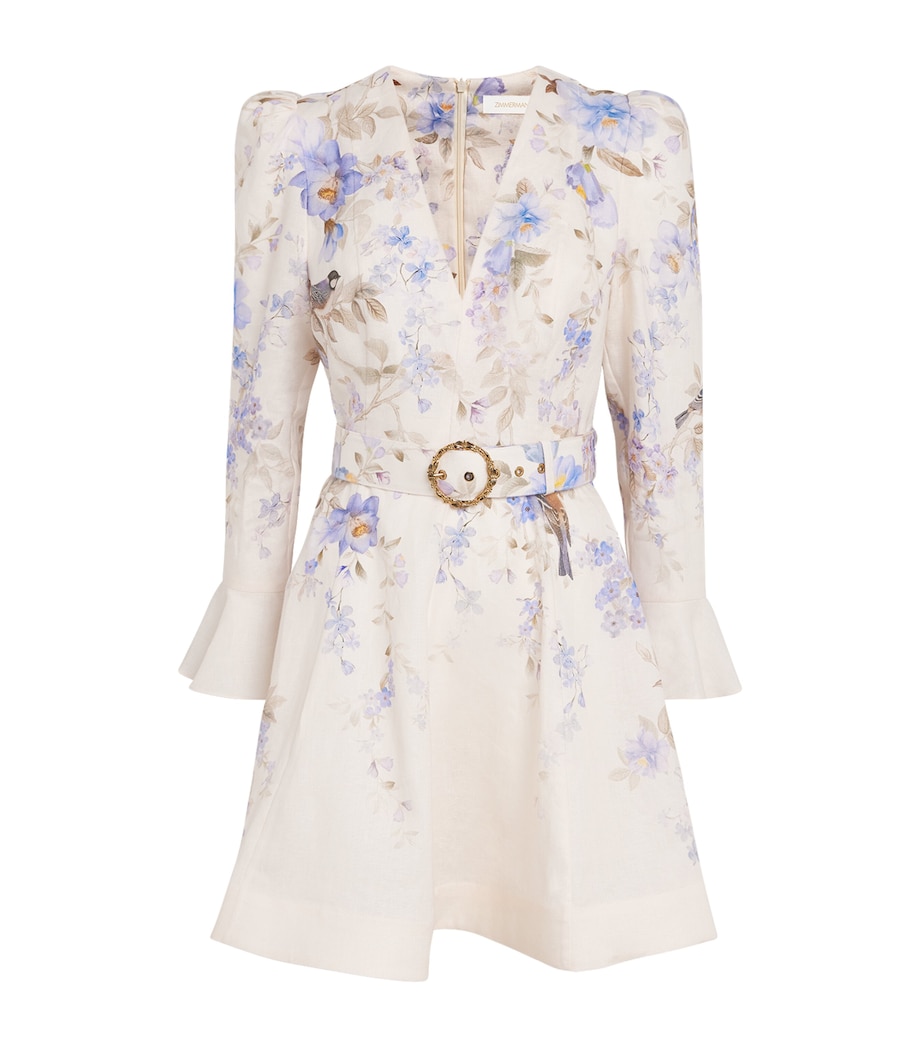 Zimmermann Womens Linen Floral Luna Mini Dress Blue Songbird Image 1