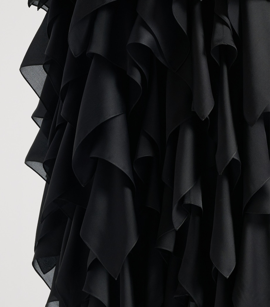 Balmain Womens Silk Ruffled Maxi Skirt Noir Image 7