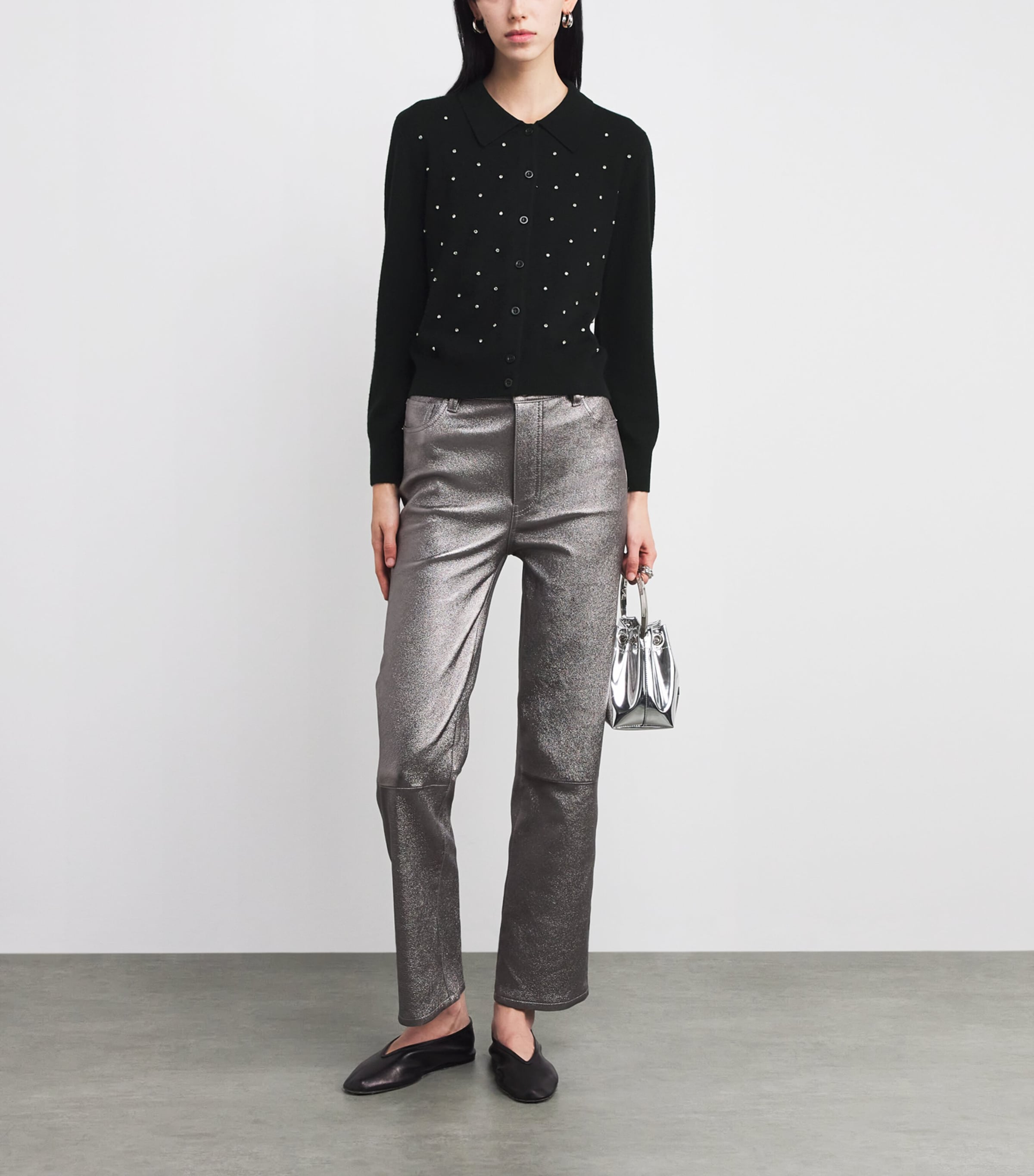 Wool-Cashmere Rhinestone-Embellished Cardigan BLACK Image 2