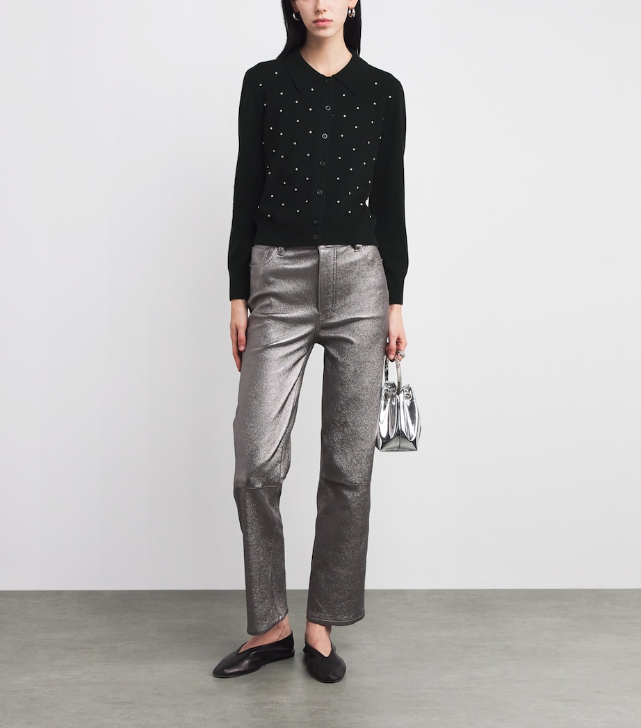 Wool-Cashmere Rhinestone-Embellished Cardigan BLACK Image 2