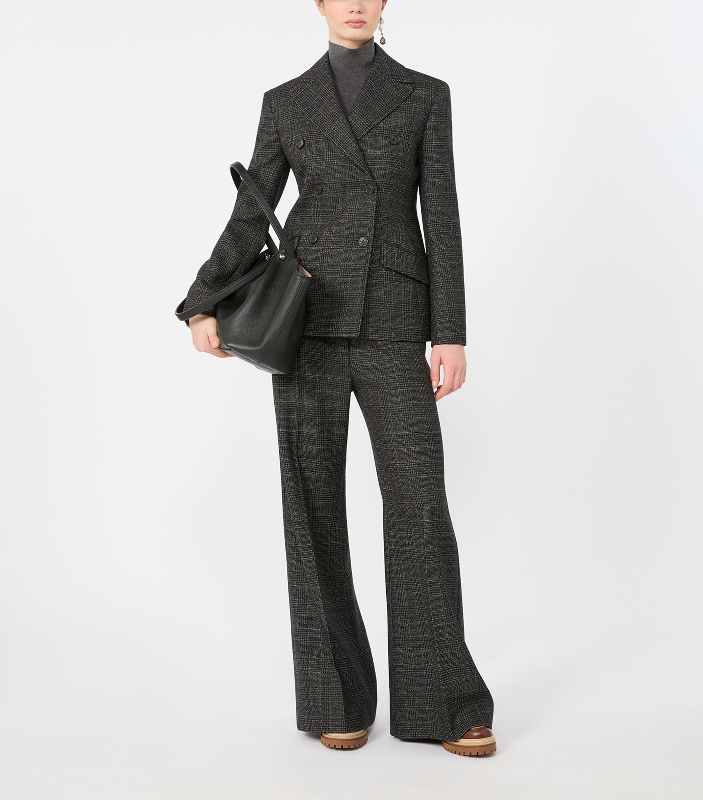 Weekend Max Mara Womens Virgin Wool Check Flared Trousers Dark Grey Image 2