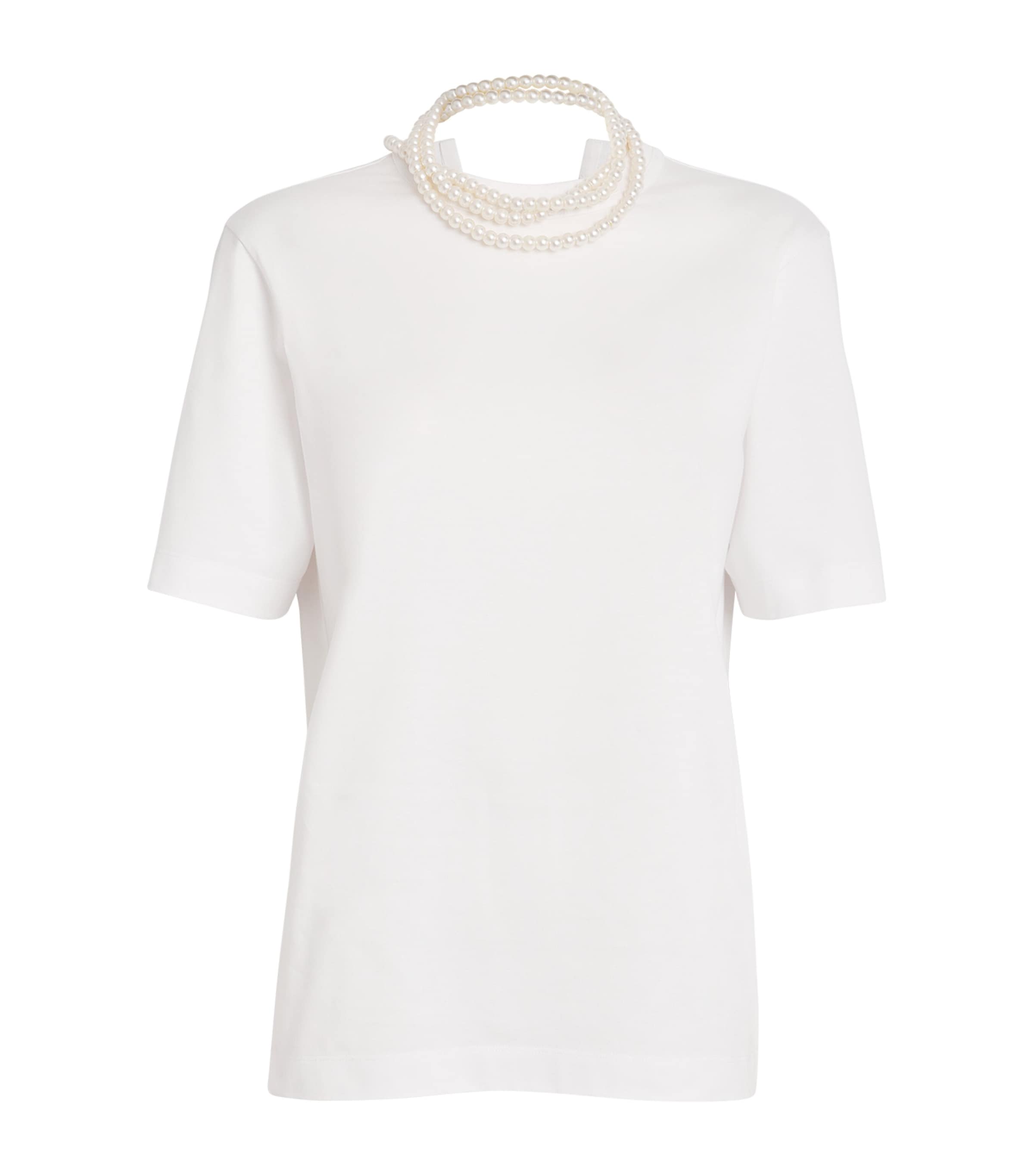 Carven Faux Pearl-neck T-shirt In White
