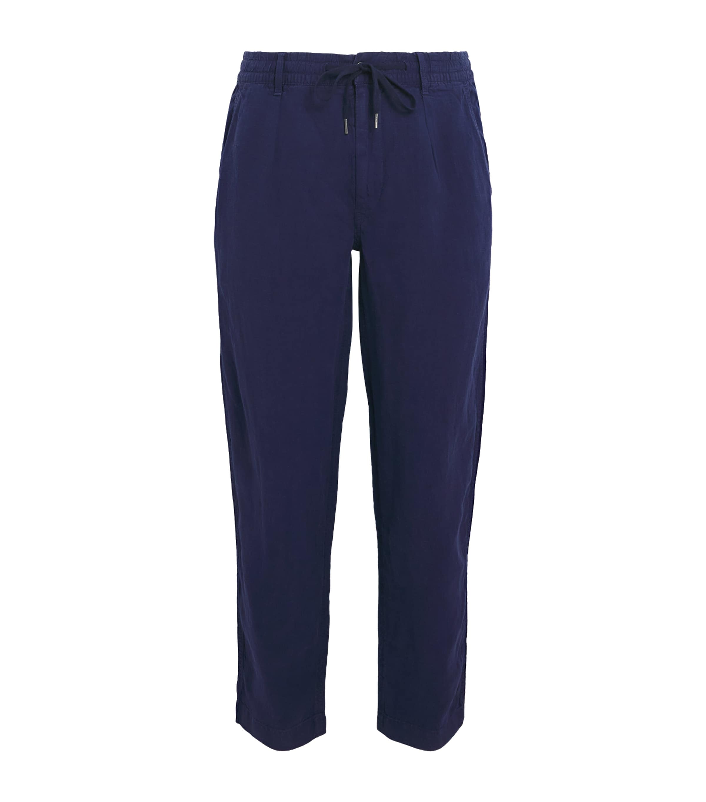 Polo Ralph Lauren Mens Linen Drawstring Prepster Trousers Newport Navy Image 1