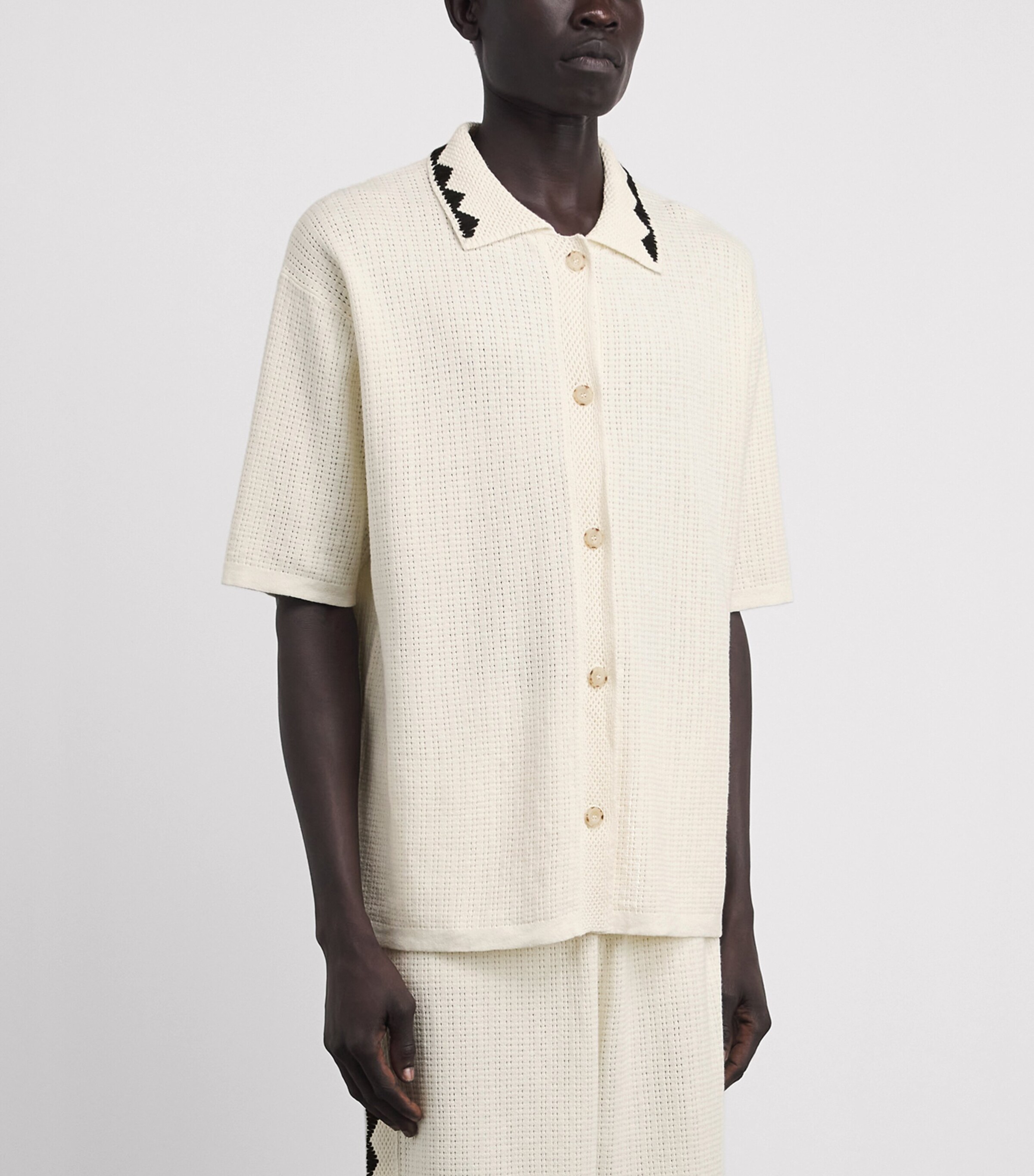 COMMAS Mens Cotton-Hemp Crochet Embroidered Shirt White Image 4
