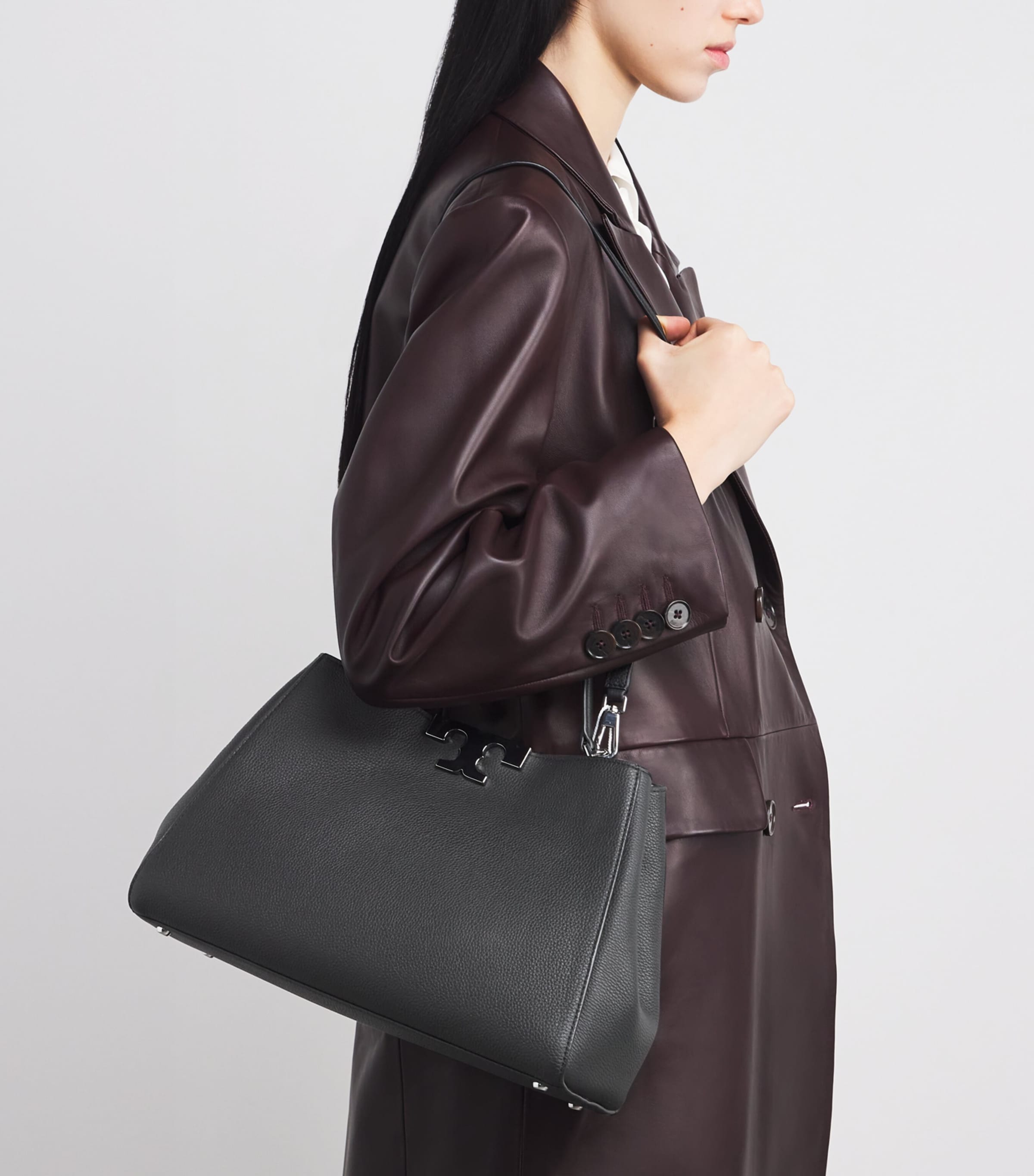 Large Leather Eleanor Top-Handle Bag BLACK Image 5