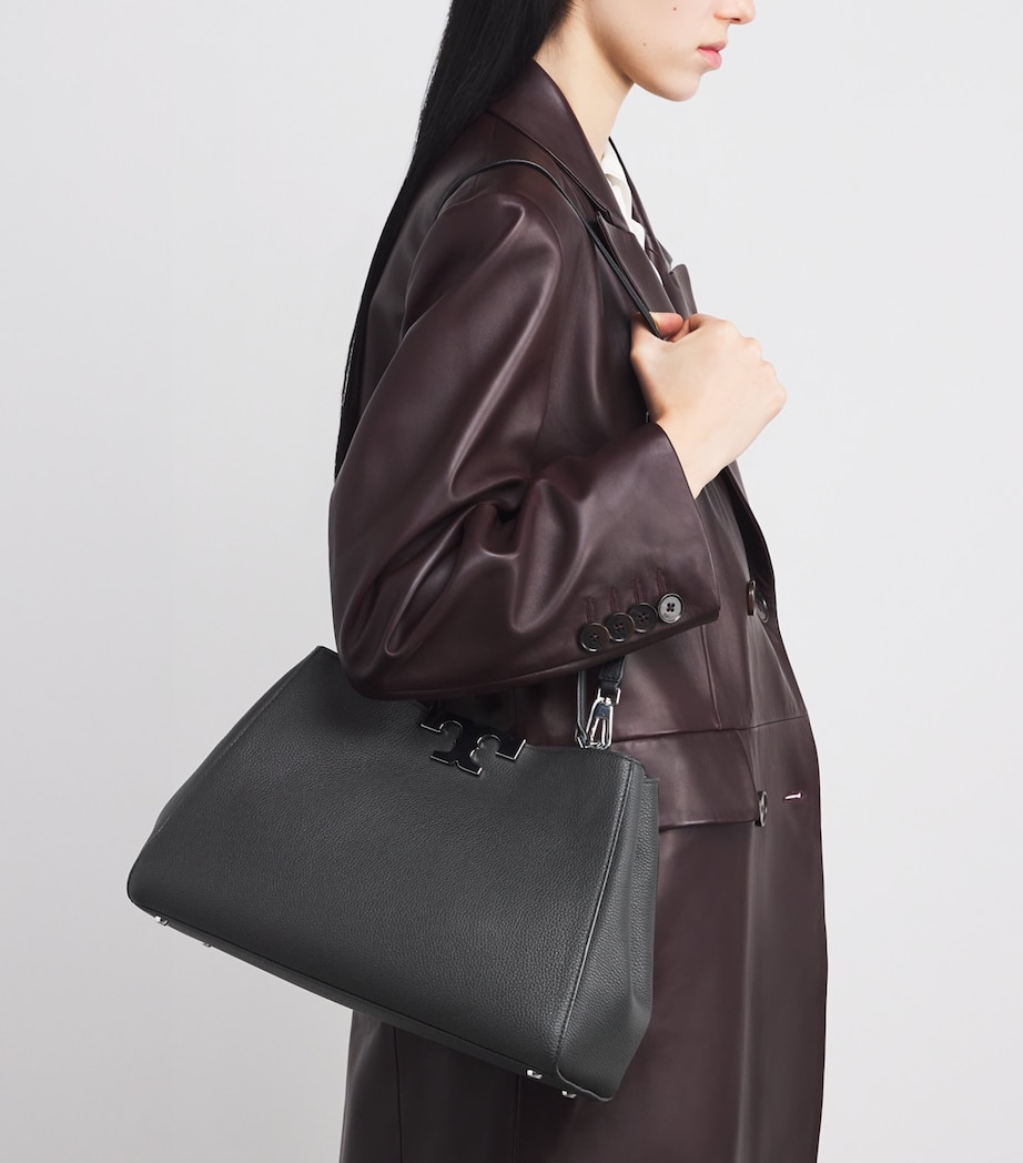 Large Leather Eleanor Top-Handle Bag BLACK Image 5
