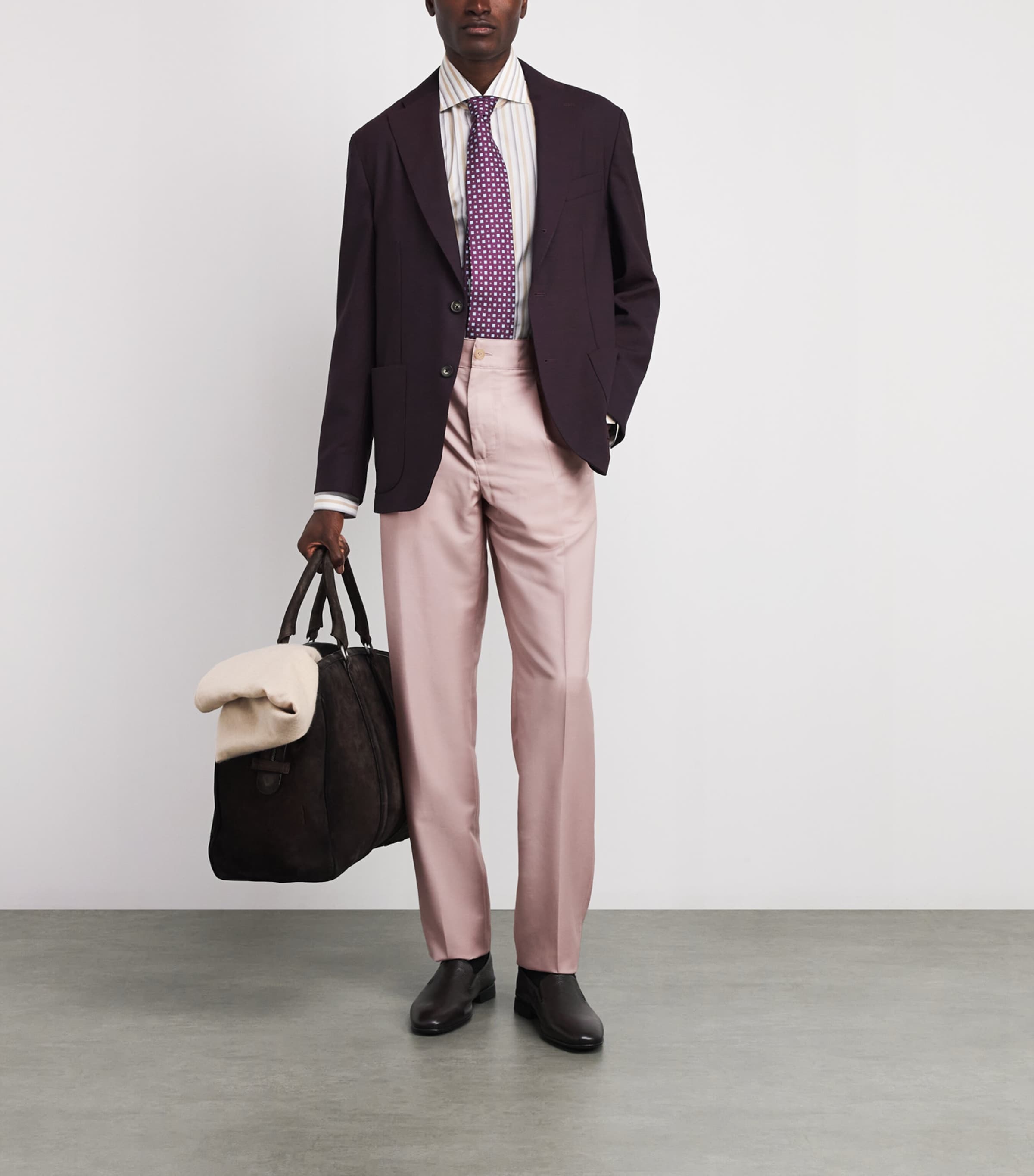 Isaia Mens Wool-Mohair-Silk Comfort Trousers Image 2