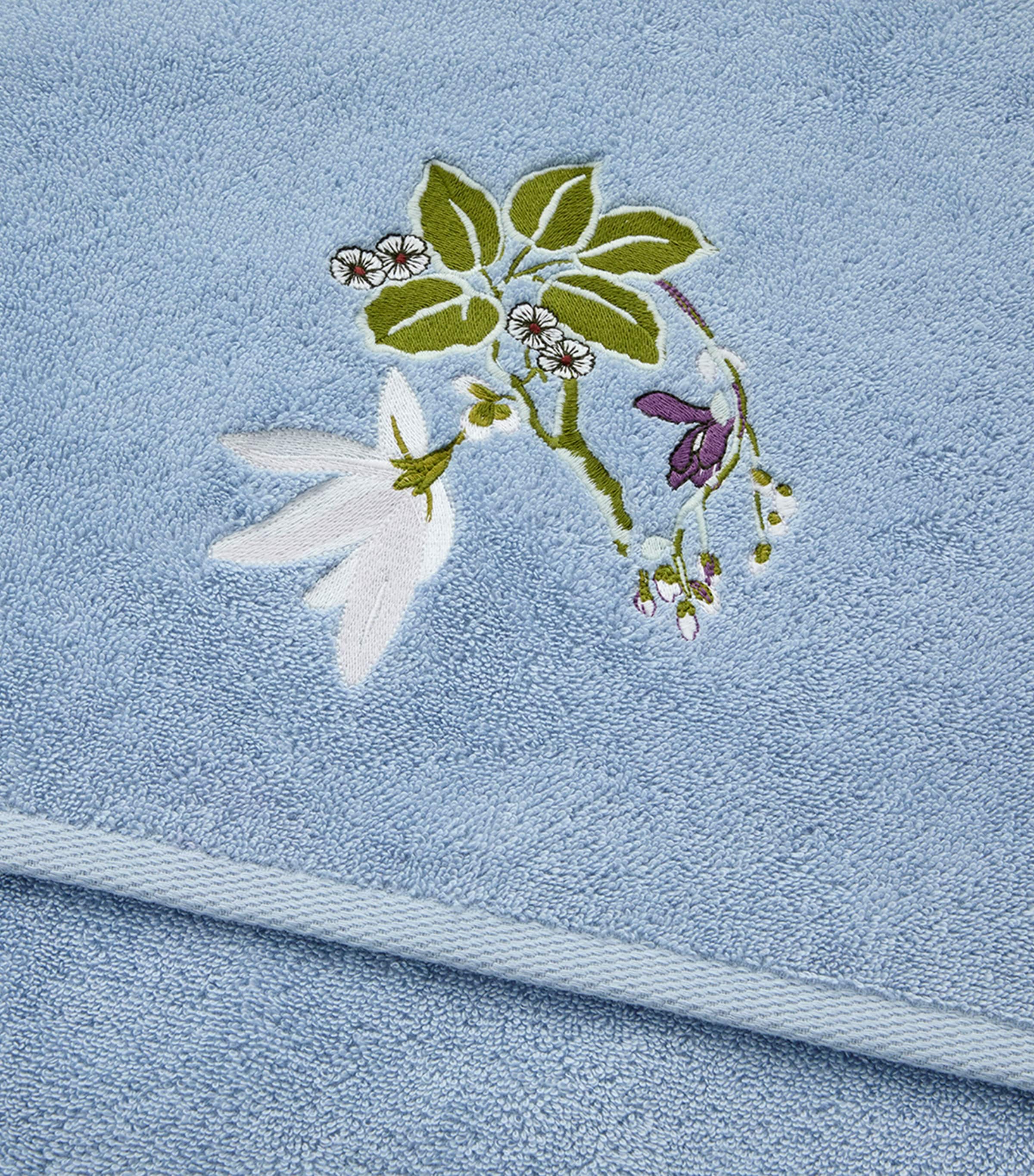 Yves Delorme Organic Cotton Rameau Bath Towel (70cm x 140cm) Blue Image 3